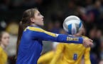 Minneota High School's Abby Hennen (1) bumped the ball. ] ANTHONY SOUFFLE &#xef; anthony.souffle@startribune.com Game action from a Class 1A semifinal