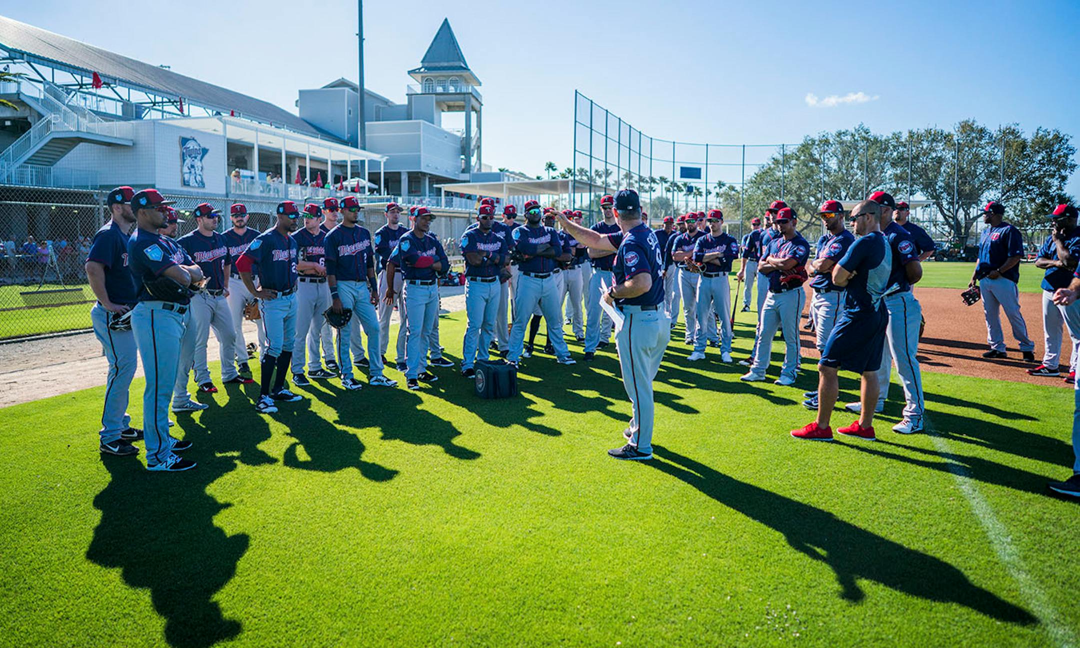 Twins players assembled before workouts.
