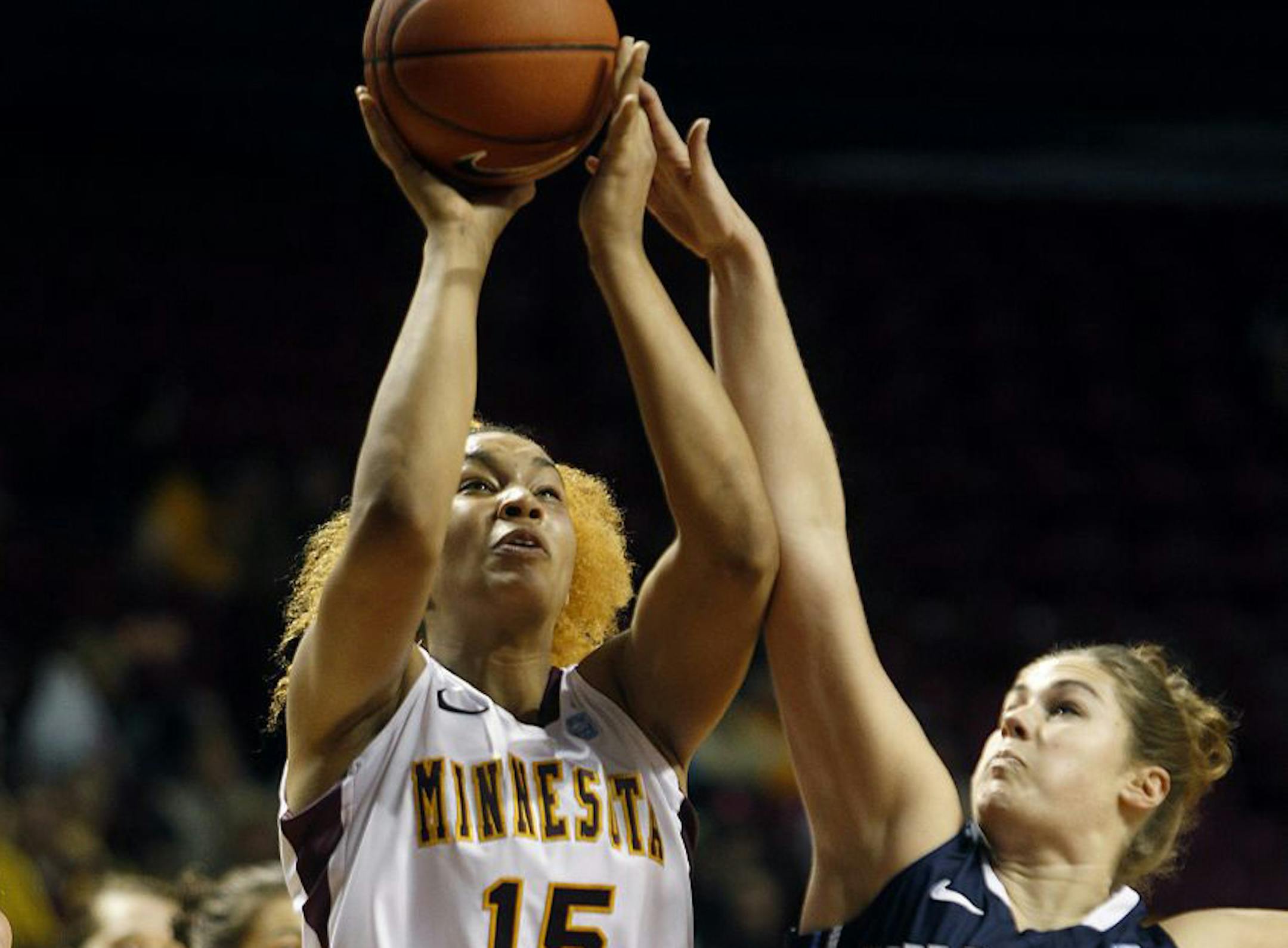 Micaella Riche opened the season strong for the Gophers, with 49 points and 20 rebounds in two victories at Williams Arena.