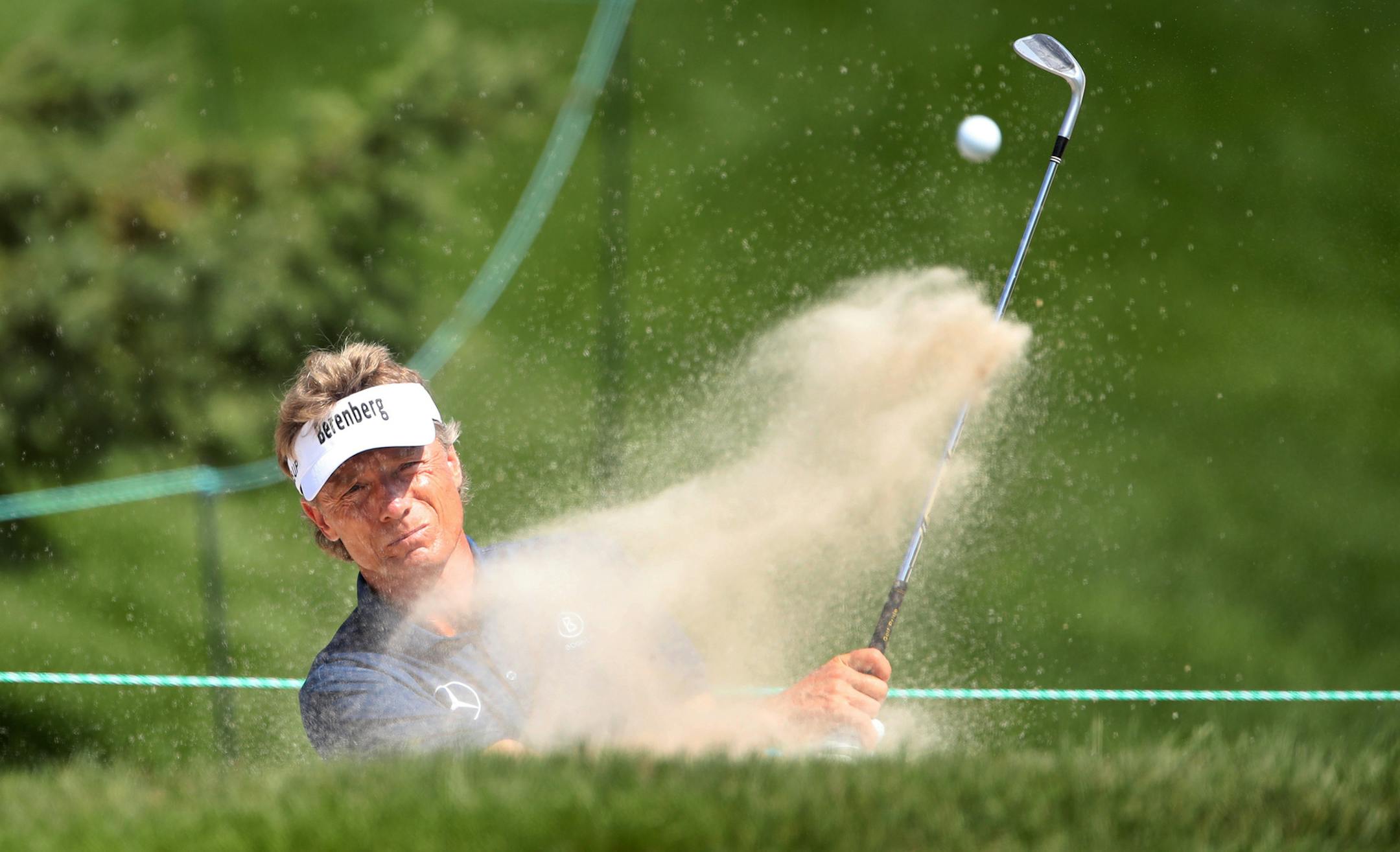 Bernhard Langer practice hitting out of a sand trap during EMC Pro-Am competition at the Tournament Players Club Wednesday August 2, 2017 in Blaine, MN. ] JERRY HOLT ï jerry.holt@startribune.com