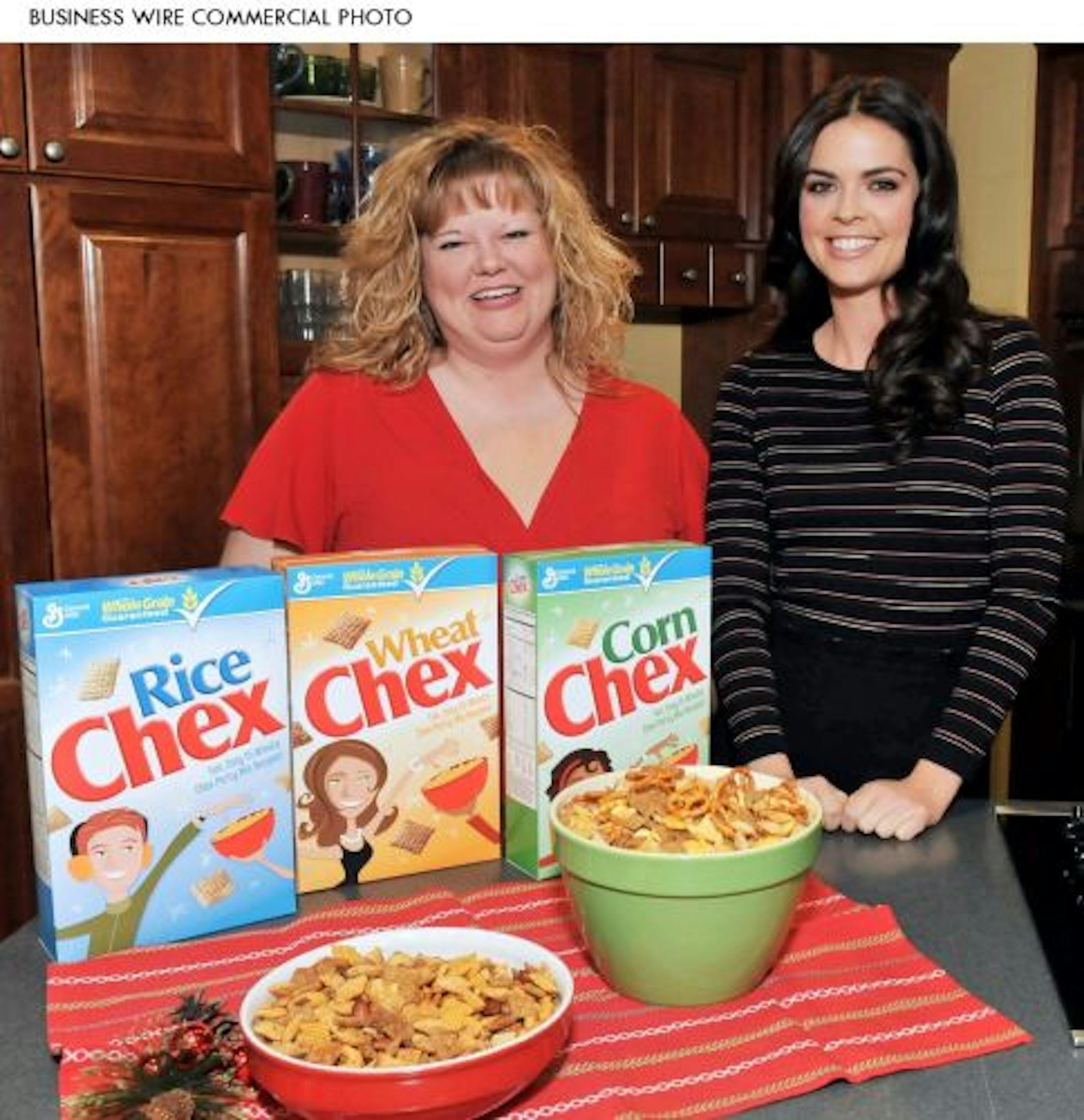 Monica Flatford and Katie Lee with their signature Chex Party Mix recipes.