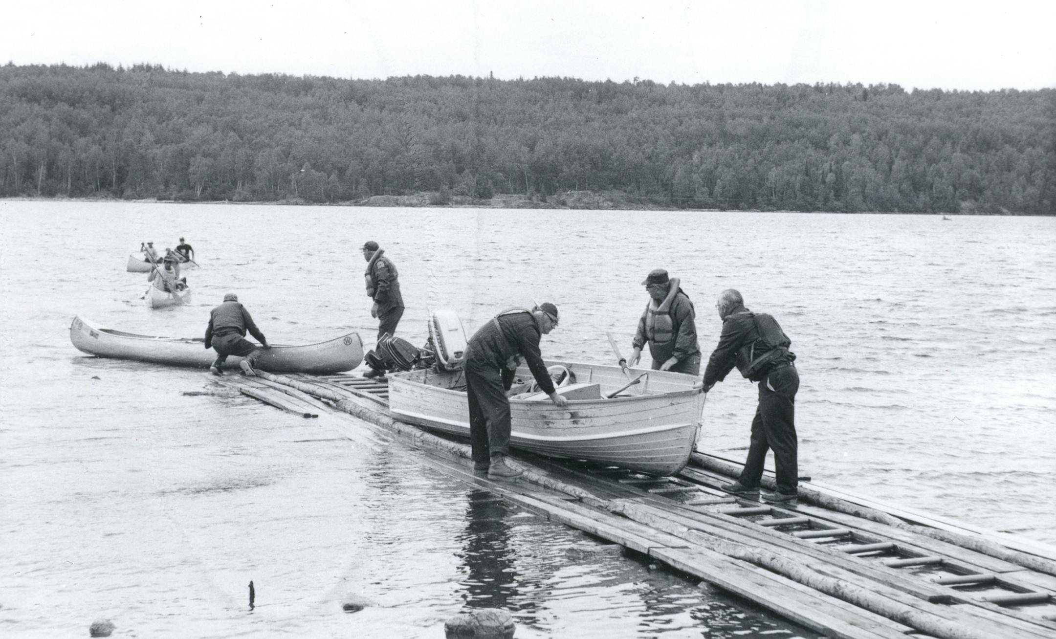 A roller portage from Newfound Lake to Splash and Ensign lakes in 1968. It used infrastructure put in place by St. Croix Logging Company in the 1920s.