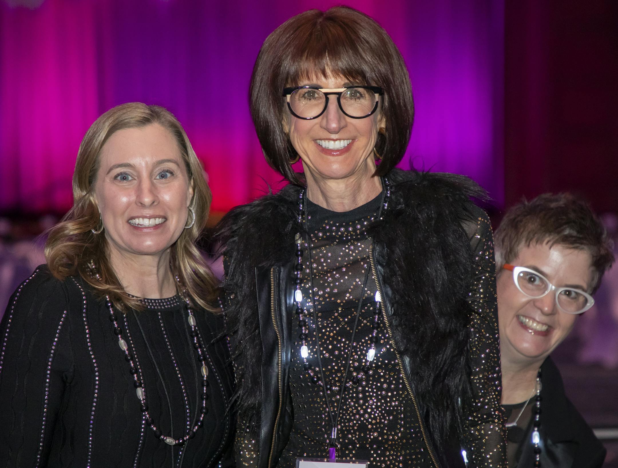 Andrea Diehl, Kathy Mock are photo bombed by Lisa Bonds at the 2020 Whisker Whirl benefit for the Animal Humane Society. [ Special to Star Tribune, photo by Matt Blewett, My Story Minnesota, matt@mystorymn.com, Feb. 22, 2020, International Market Square, Minneapolis, SAXO 1010220599 FACE030120