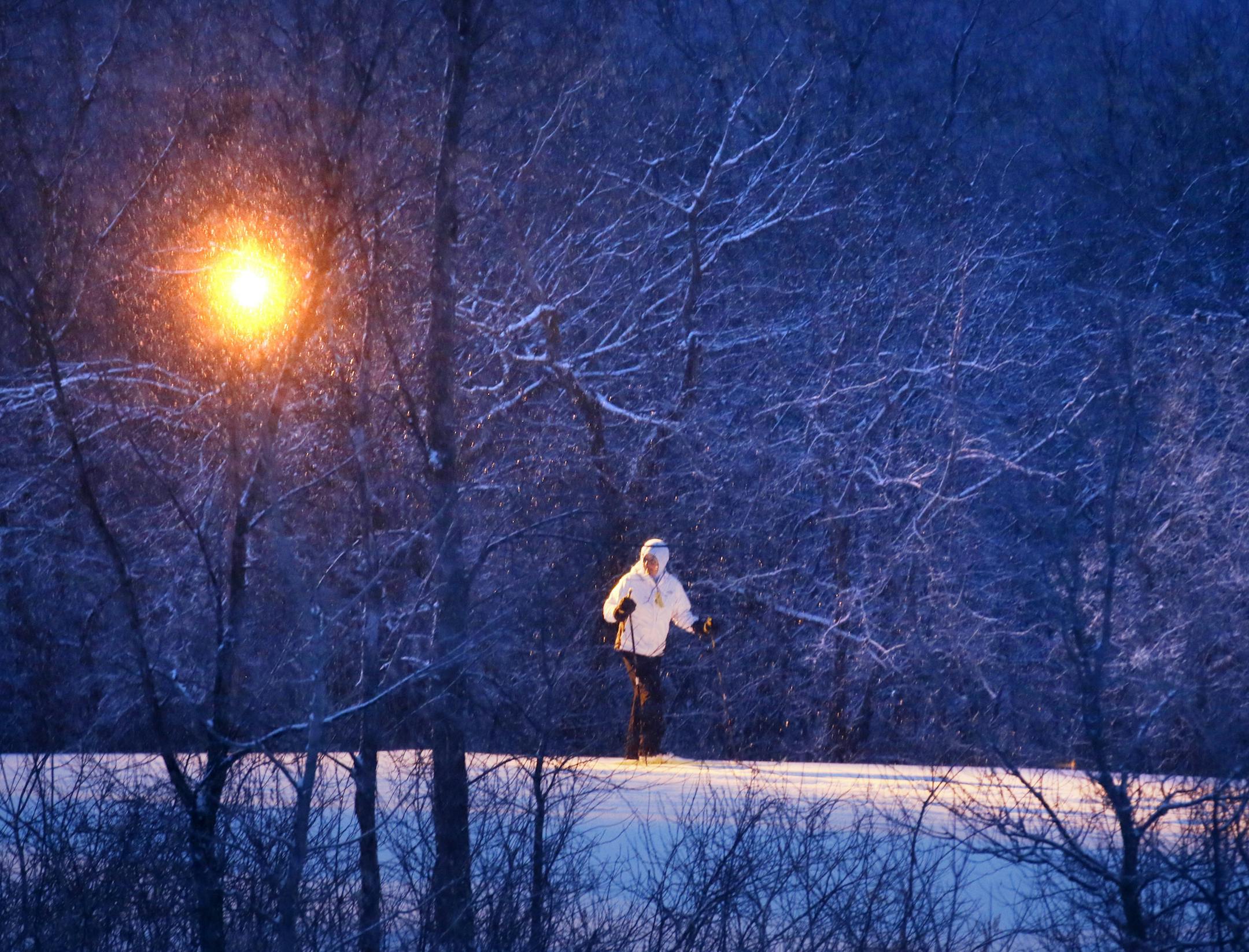 Night cross-country skiing, once a novelty, now is flourishing in the Twin Cities area. It's extremely popular because it extends the ski day; folks who work all day can still get out and ski at night, under the lights like here at Elm Creek Park in Maple Grove. ] BRIAN PETERSON ‚Ä¢ brianp@startribune.com Maple Grove, MN 01/24/2014