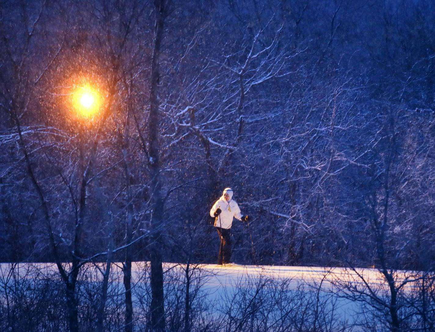 Night cross-country skiing, once a novelty, now is flourishing in the Twin Cities area. It's extremely popular because it extends the ski day; folks who work all day can still get out and ski at night, under the lights like here at Elm Creek Park in Maple Grove. ] BRIAN PETERSON &#x201a;&#xc4;&#xa2; brianp@startribune.com Maple Grove, MN 01/24/2014