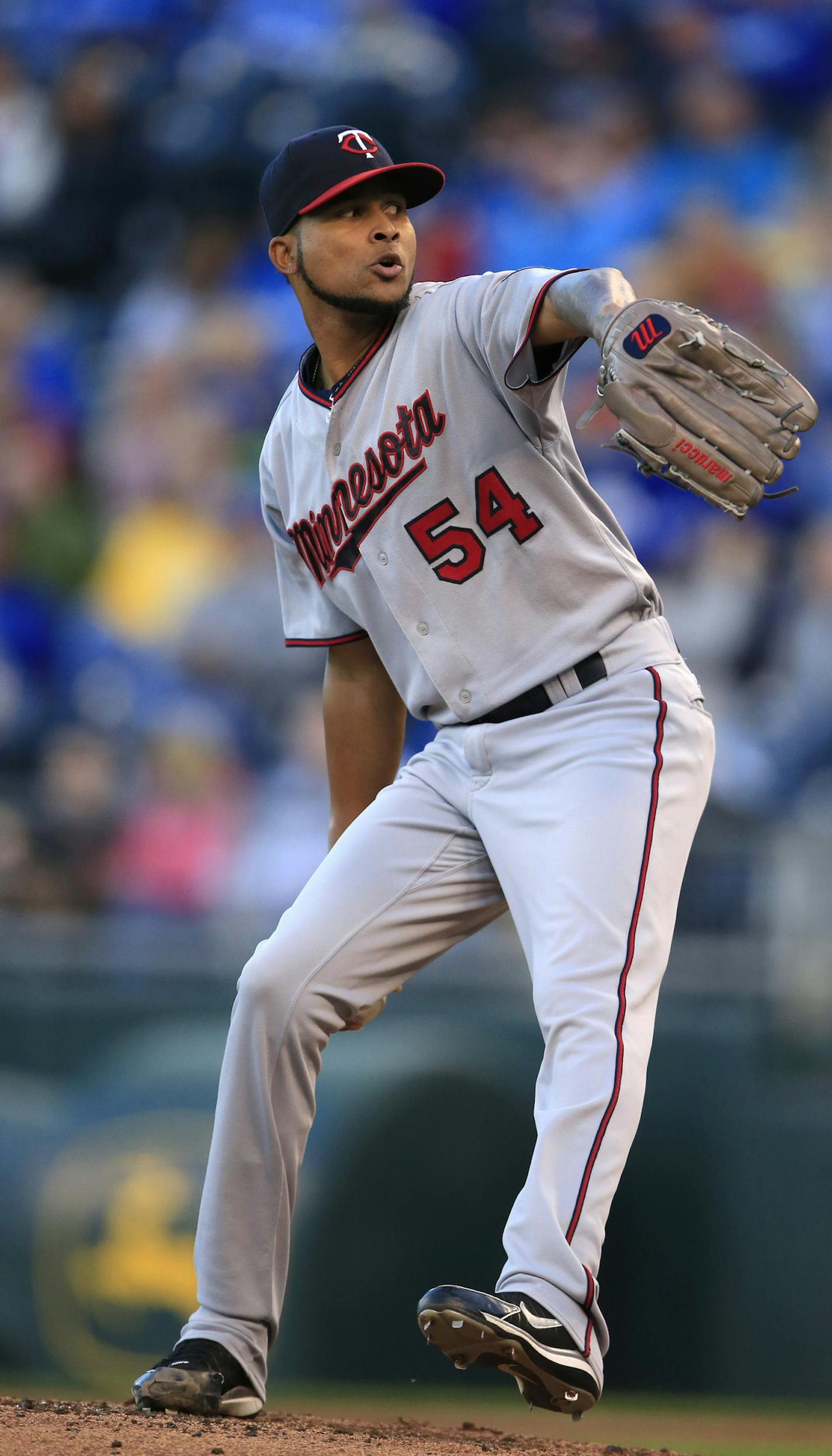 Minnesota Twins starting pitcher Ervin Santana during a baseball game against the Kansas City Royals at Kauffman Stadium in Kansas City, Mo., Wednesday, Sept. 28, 2016. (AP Photo/Orlin Wagner) ORG XMIT: OTKOW