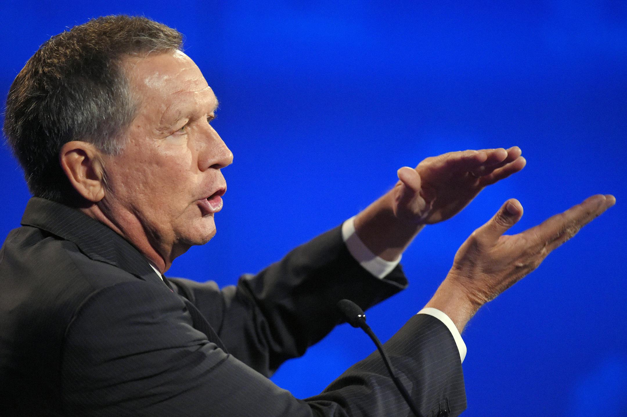 Republican presidential candidate, Ohio Gov. John Kasich speaks during the CNBC Republican presidential debate at the University of Colorado, Wednesday, Oct. 28, 2015, in Boulder, Colo. (AP Photo/Mark J. Terrill)
