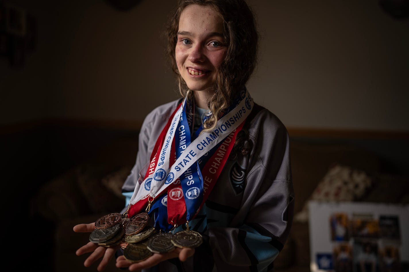 A portrait of Fiona Sitzmann, a winner of many state titles as an adapted sports athlete for the Dakota United co-op Thursday June 22,2023 in Eagan,Minn.] JERRY HOLT • jerry.holt@startribune.com