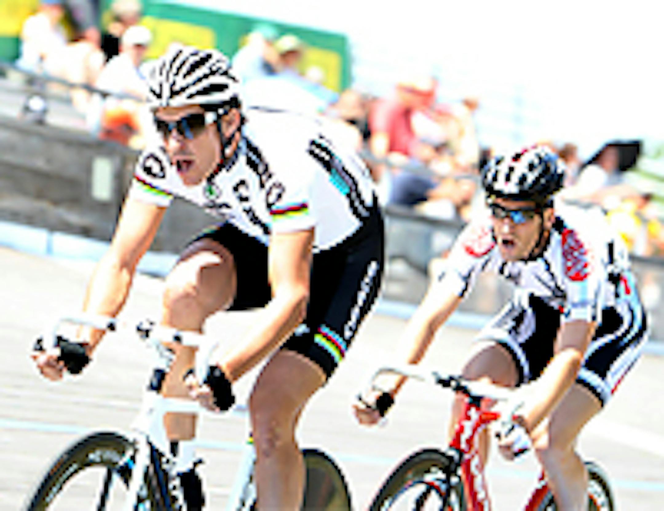 Franco Marvulli, left, of Switzerland and Jean-Michel Lachance of Canada competed in last weekend's Fixed Gear Classic in Blaine, part of the Nature Valley Bicycle Festival