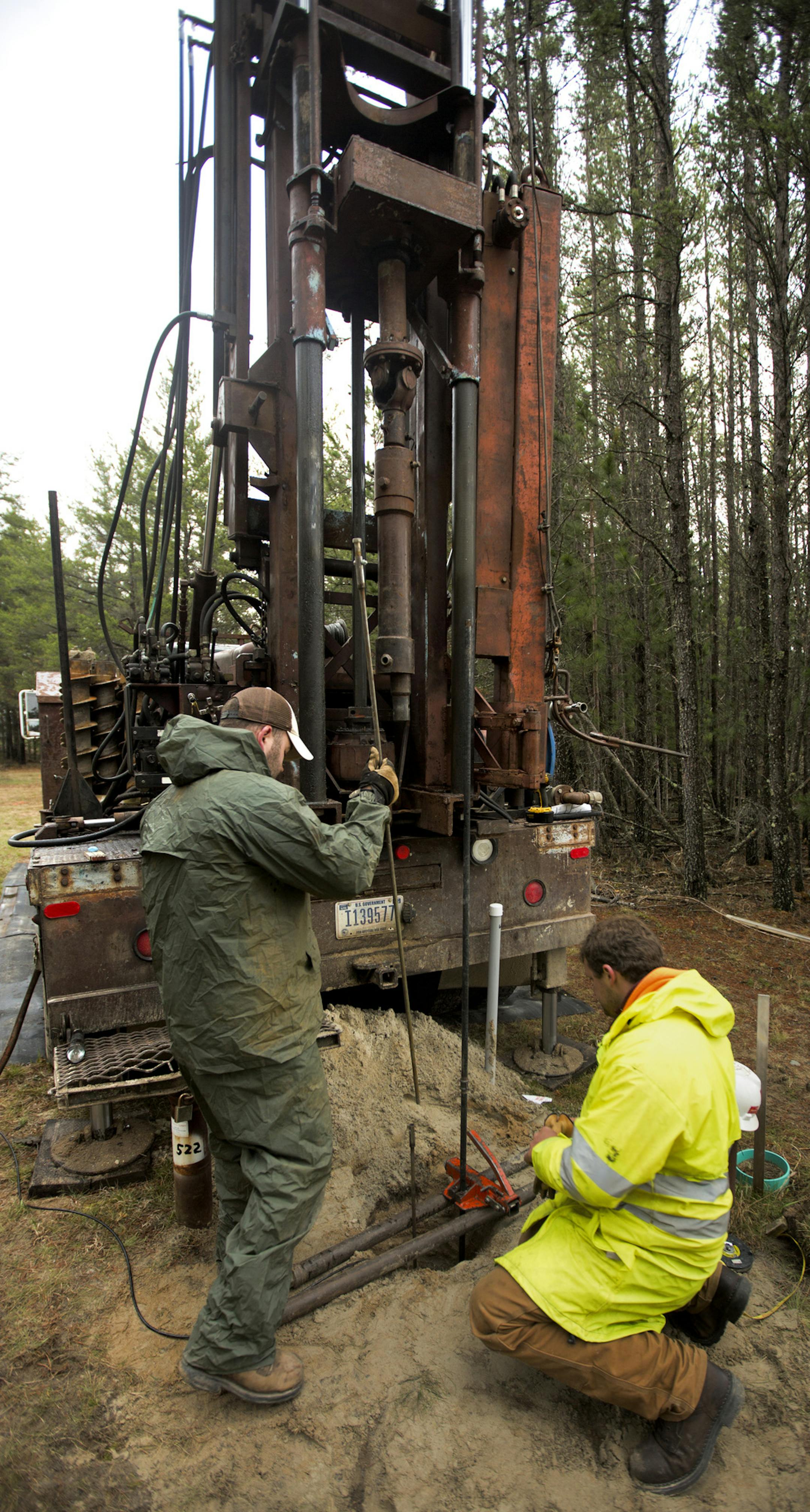 This rust-coated drilling rig, which dates to 1956, has bored dozens of test wells at the site of a 1979 spill near Bemidji, Minn., that for decades has been a U.S. Geological Survey research site for the study of movement and natural breakdown of underground crude oil. Here, crews bore 27 feet below the surface to survey the groundwater for oil from the 1979 spill. ] BRIAN PETERSON ‚Ä¢ brian.peterson@startribune.com Solway, MN 5/12/2014