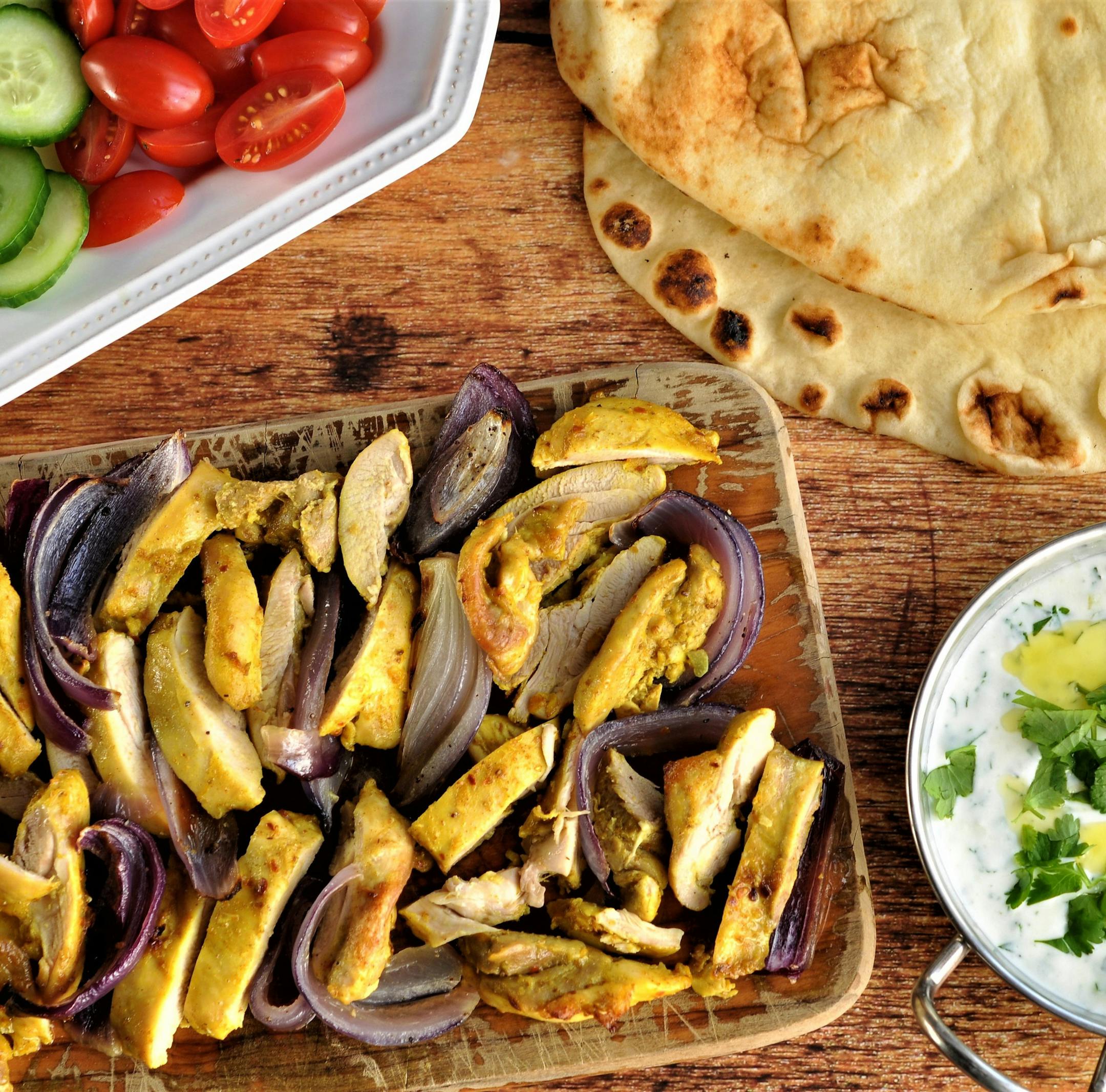 Sheet-Pan Chicken Shawarma With Yogurt Sauce.