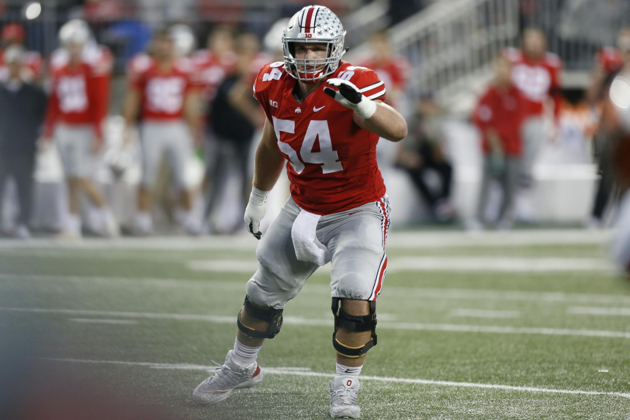 Ohio State offensive lineman Billy Price plays against Illinois during an NCAA college football game Saturday, Nov. 18, 2017, in Columbus, Ohio. (AP Photo/Jay LaPrete) ORG XMIT: otk_fbc_11182017_049