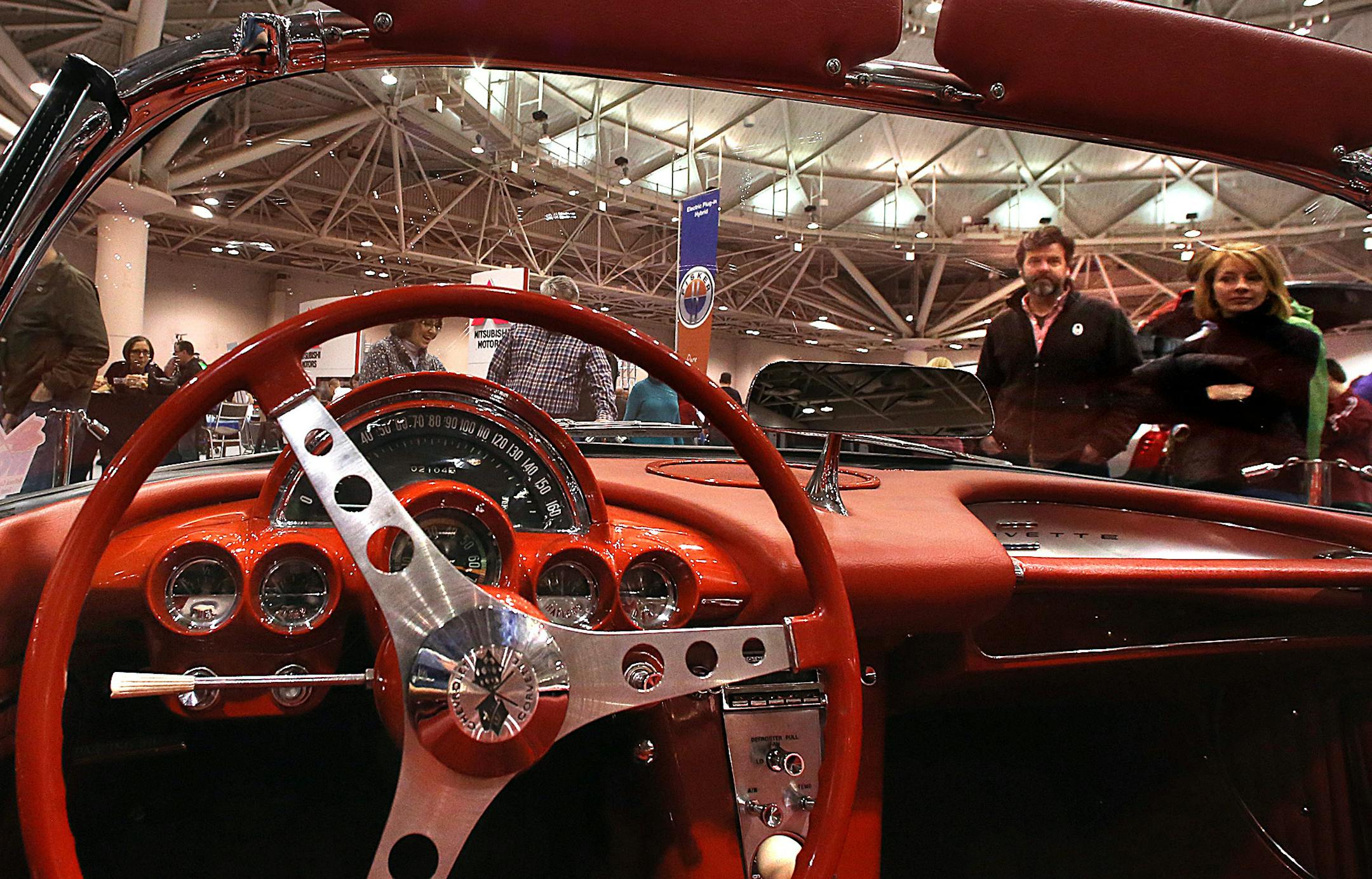 A 1962, Roman Red Chevy Corvette with a 327ci 340 HP engine owned by Steve Hurvitz, caught the attention of many at the car show. Hurvitz is a member of the Minnesota Street Rod Association. Street Rod Association.] JIM GEHRZ‚Ä¢jgehrz@startribune.com (JIM GEHRZ/STAR TRIBUNE) / March 9, 2013 / 2:30 PM Minneapolis, MN- BACKGROUND INFORMATION: Large crowds of car enthusiasts gathered at the 40th annual Twin Cities Auto Show at the Minneapolis Convention Center. The show is among th