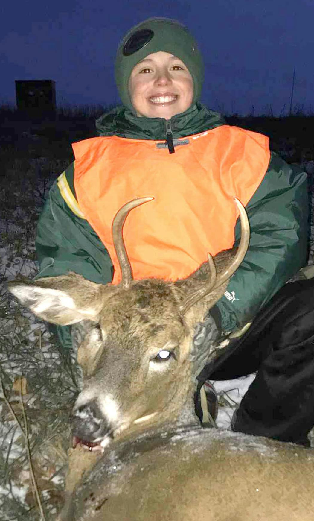 Cade Wozney, 12, of Prior Lake, with the first buck of his life. He was with his father, Bill, in a heated stand in Buffalo County, Wis., when a doe stepped into a food plot. Cade waited and the buck followed. He dropped him with one 50-yard shot.