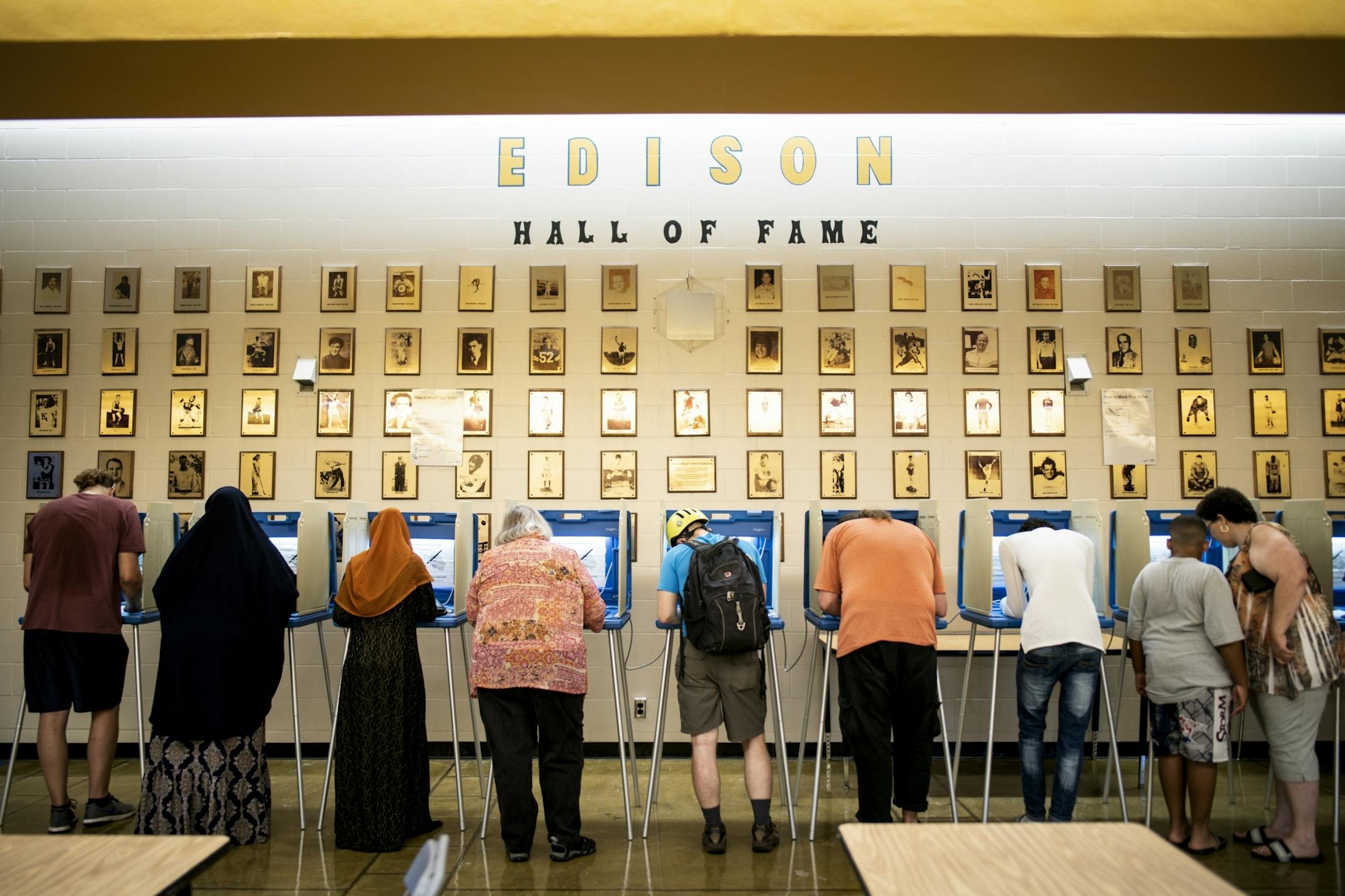 The voting booths of Edison High School in northeast Minneapolis were full at one point during an evening rush Tuesday night.
