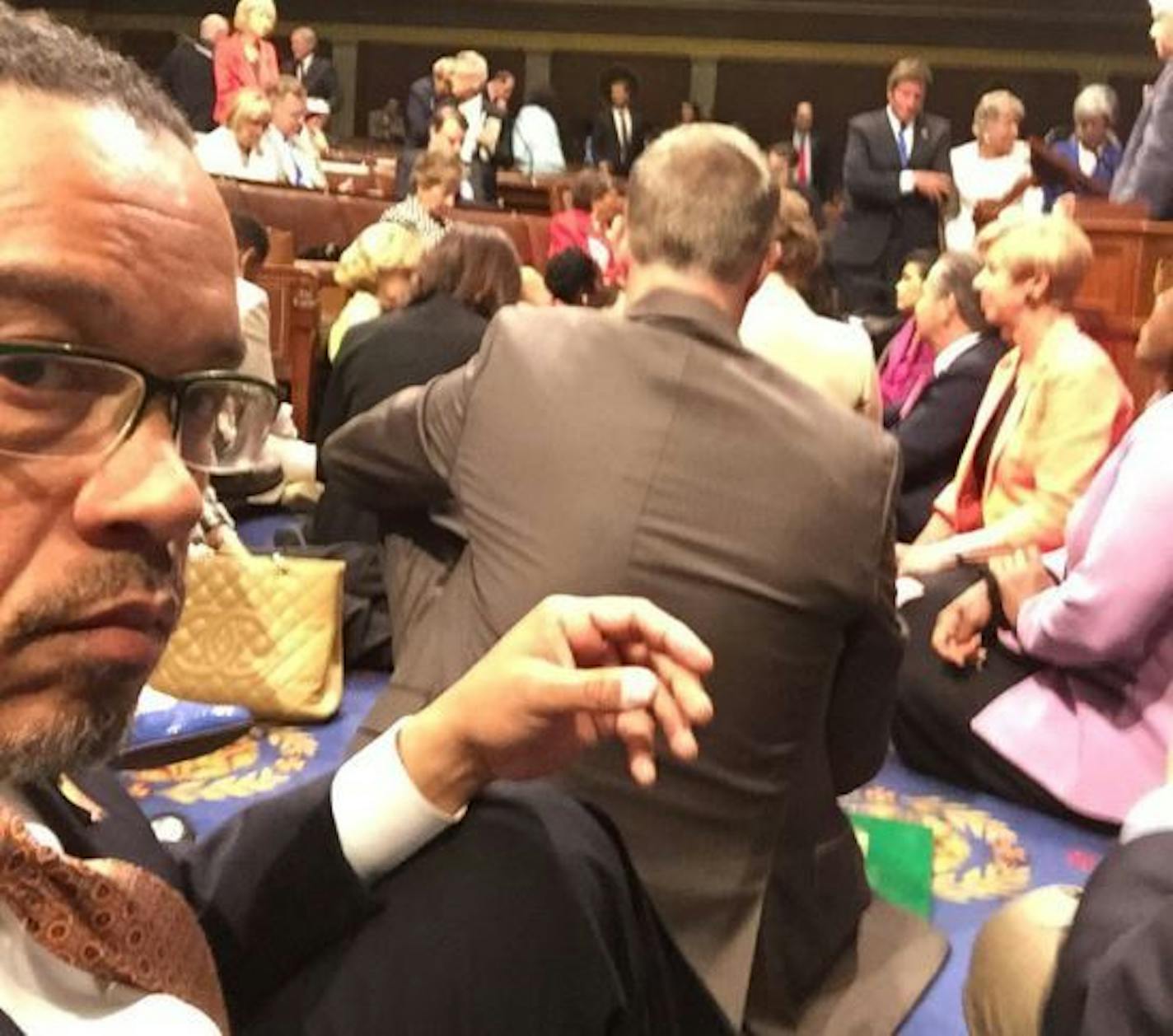 U.S. Rep. Keith Ellison tweeted this photo of himself sitting on the House floor in a protest aimed at forcing a vote on gun control.