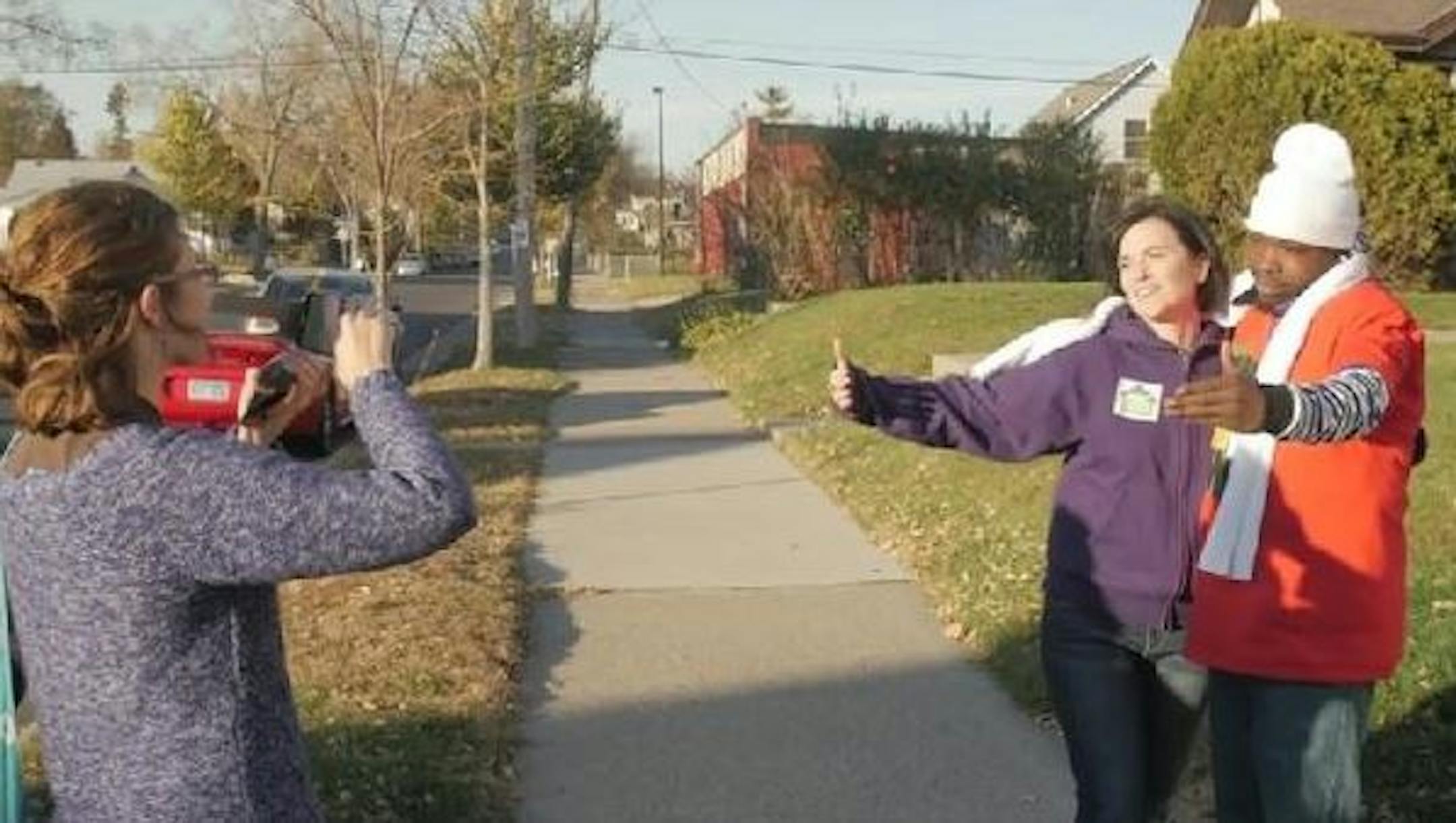 Mayor Hodges in a still from a video taken during a get out the vote effort in north Minneapolis.