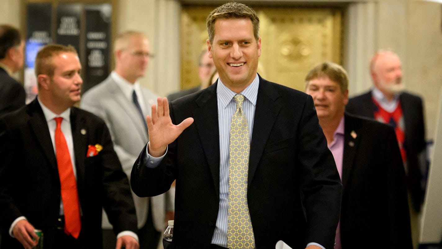 House GOP Leader Kurt Daudt was joined by several new and returning Republican House members to celebrate the Republican majority returning to the House. ] GLEN STUBBE * gstubbe@startribune.com Wednesday, November 5, 2014 ORG XMIT: MIN1411051432577402