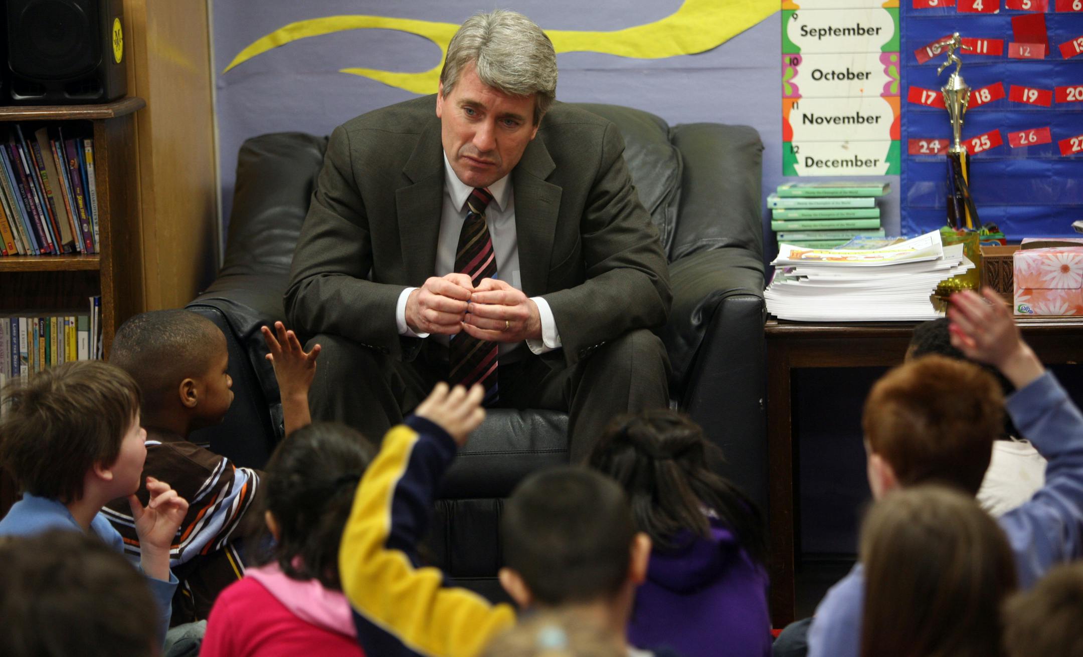 Mayor R.T. Rybak listened as third graders at Lake Nokomis Wenonah School told him what they wanted to be when they grew up.