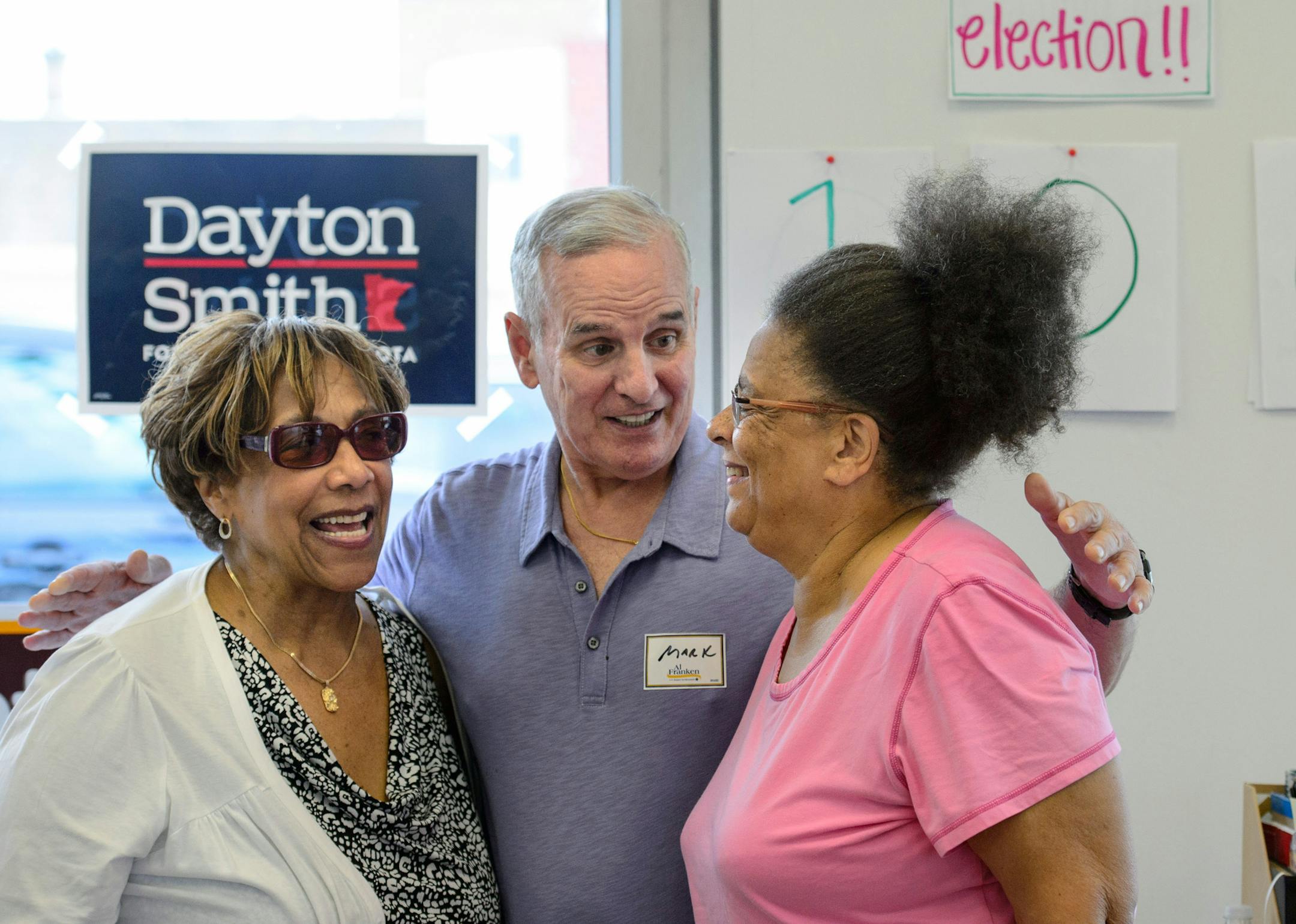Governor Mark Dayton greeted supporters at the St. Paul DFL field office as part of the 20-location kickoff to mark 100 days until the November election. Sunday, July 25, 2014. ] GLEN STUBBE * gstubbe@startribune.com