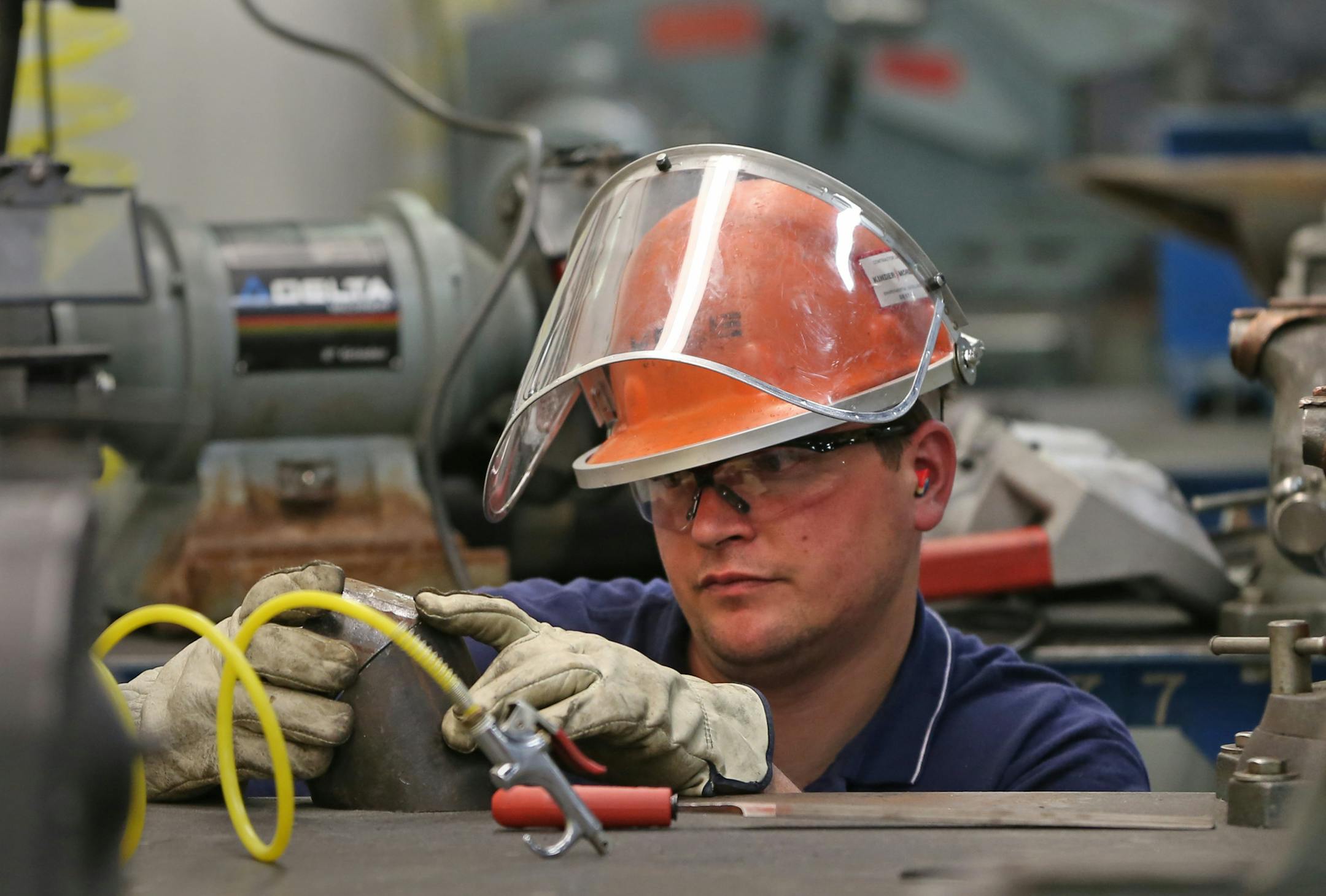 Marty Zanmiller of Cottage Grove worked on a pipe exercise during training at the L.J. Shosten Union Training Center in St. Paul.