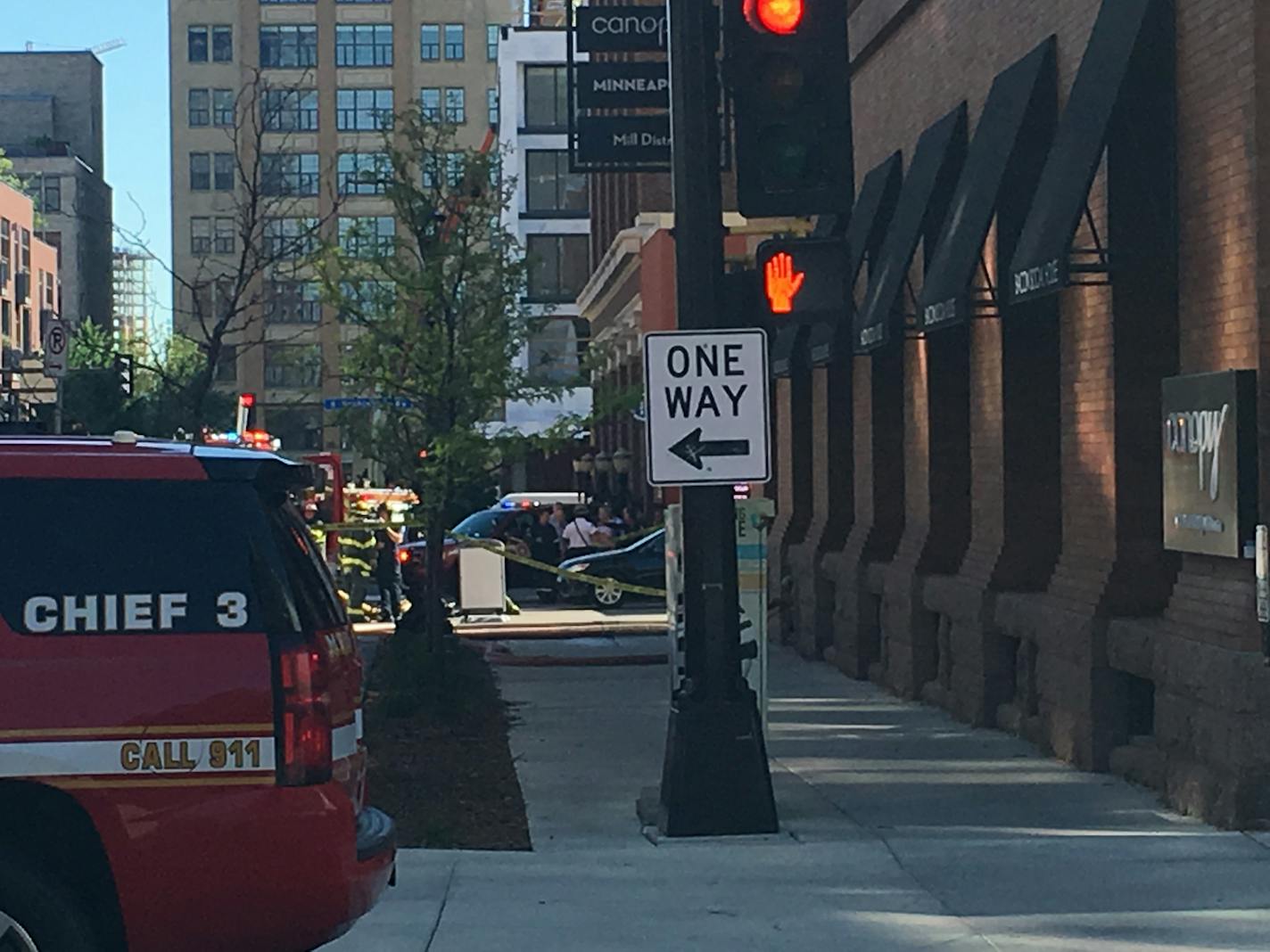 Firefighters on Park Avenue worked the scene of a fire Thursday morning at the Canopy Hotel, at the corner of S. 3rd Street and Park in downtown Minneapolis.