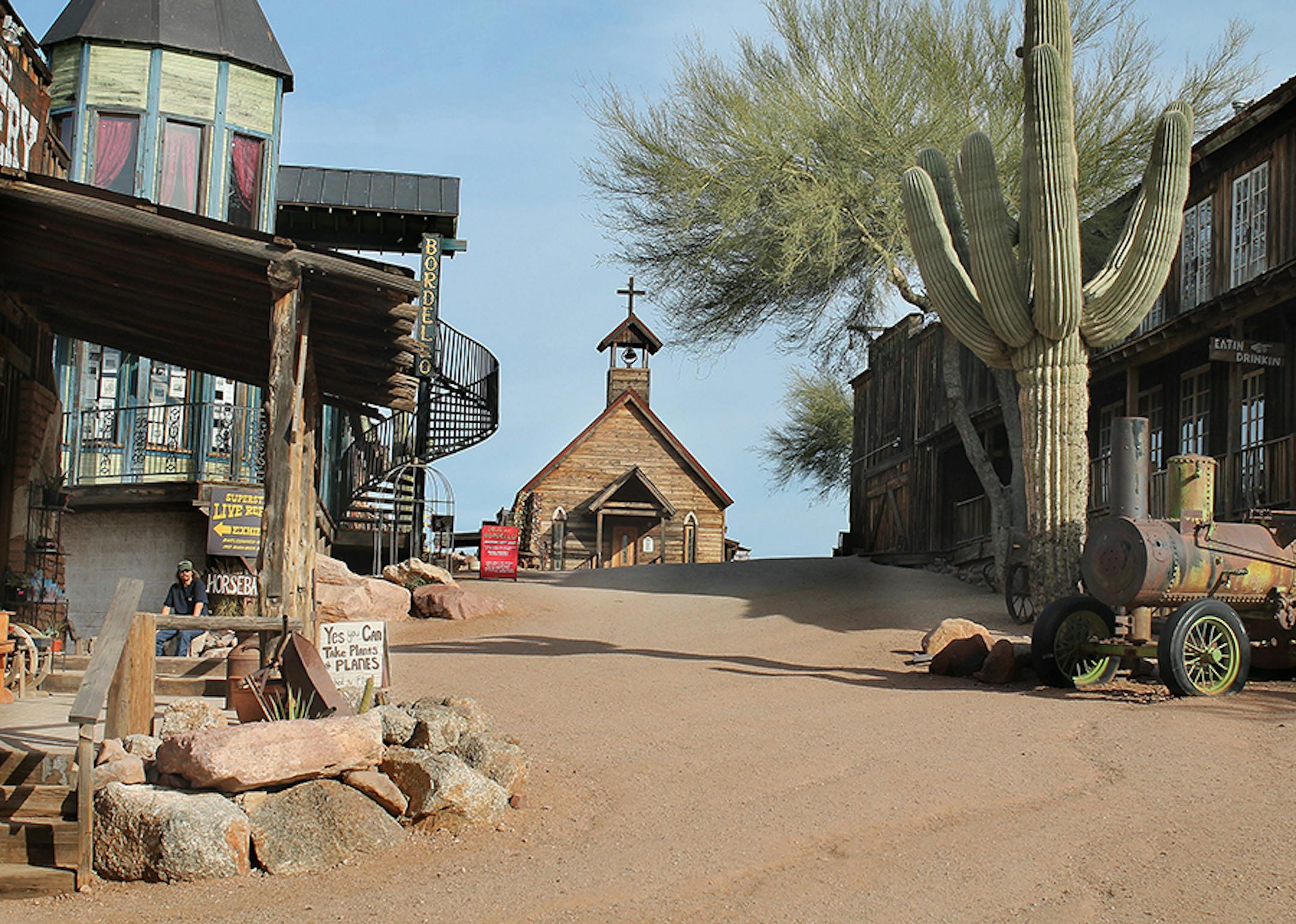 The Church on the Mount, in the Goldfield Ghost Town is complete with an organ from the 1880's and wagon wheel chandeliers.