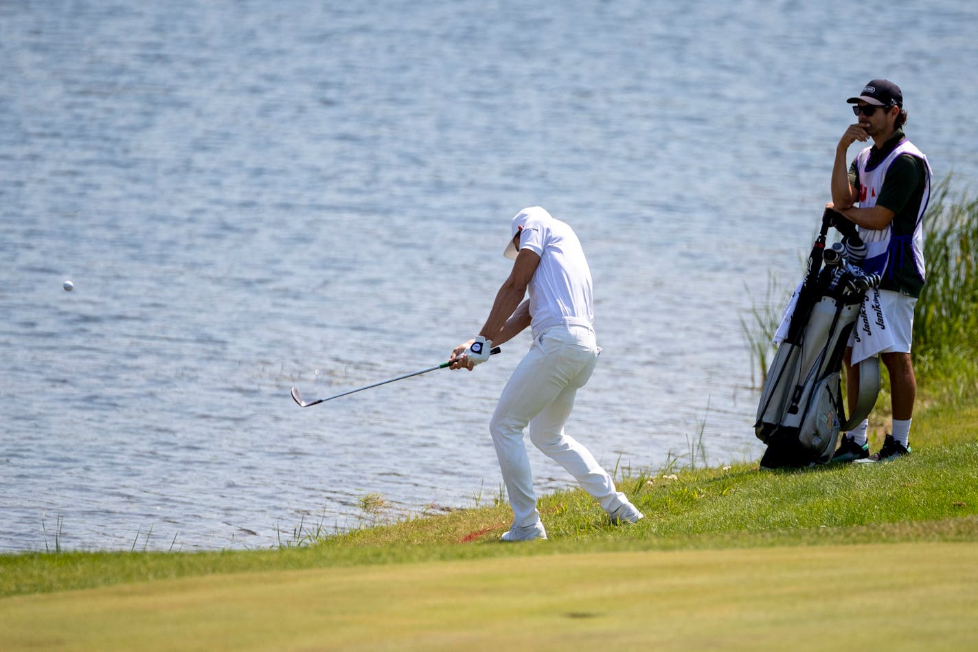 Camilo Villegas hits from the rough at the 18th hole during the 3M Open at TPC Twin Cities on Thursday, July 23, 2021 in Blaine. ] ANTRANIK TAVITIAN • anto.tavitian@startribune.com