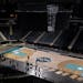 The Women’s Final Four Official Court was installed at Target Center early Sunday morning in Minneapolis, Minn., on Sunday, March 27, 2022. Installa