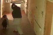 A still from surveillance video of a patient attacking a nurse at St. John’s Hospital Nov. 2, 2014.