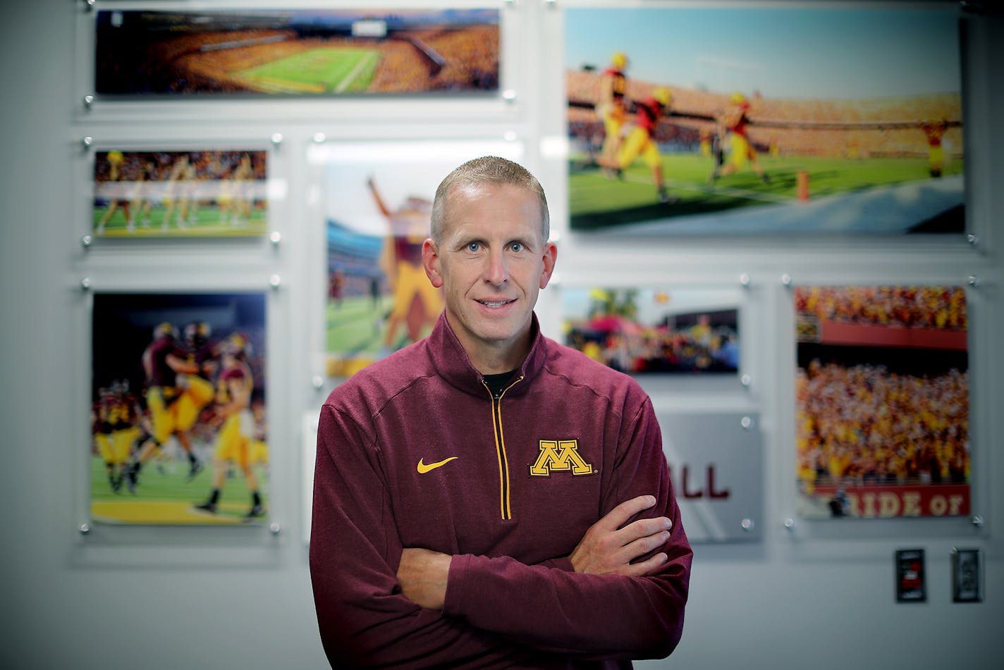 Minnesota Gophers Offensive Coordinator Jay Johnson in his office, Thursday, August 4, 2016 at Bierman Field in Minneapolis, MN. ] (ELIZABETH FLORES/STAR TRIBUNE) ELIZABETH FLORES &#x2022; eflores@startribune.com