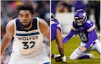 Timberwolves center Karl-Anthony Towns (left) and Vikings QB Kirk Cousins (right).