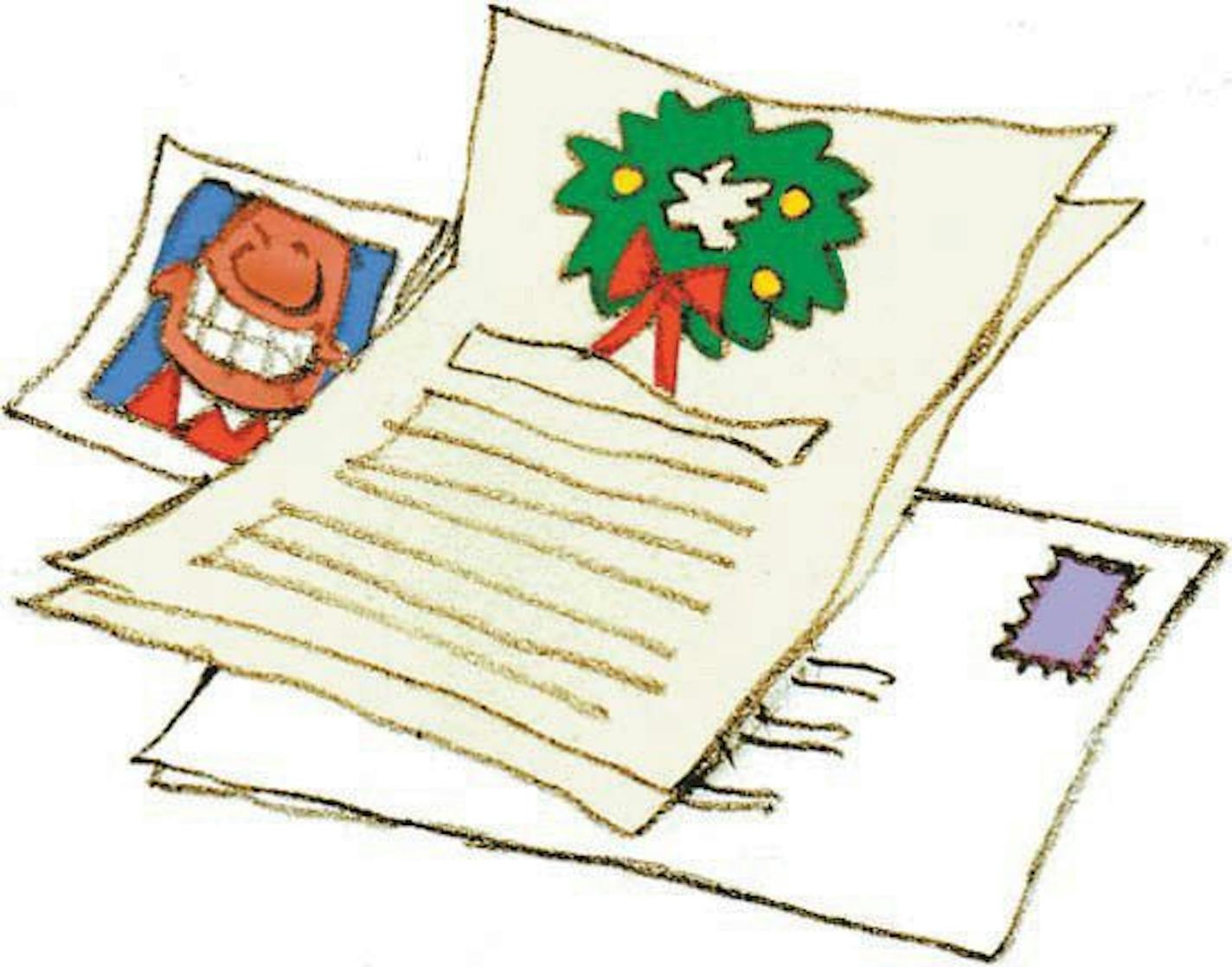 300 dpi Chris Ware color illustration of Christmas letter with photo included. For counting down the days til Christmas; Day 29. Lexington Herald-Leader 2007<p> 29 letter cards card mail note tradition christmas countdown illustration days til 10000000, 12000000, 10011000, FEA, krtholiday holiday, LEI, public holiday, 12025004, religious event, rite, ritual, 12014000, 12014001, krtchristianity christianity, krtchristmas christmas, krthanukkah hanukkah chanukkah, krtjudaism judaism jewish jew, kr