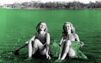 A photo illustration of a 1952 image shows swimmers in Lake Nokomis in Minneapolis.
