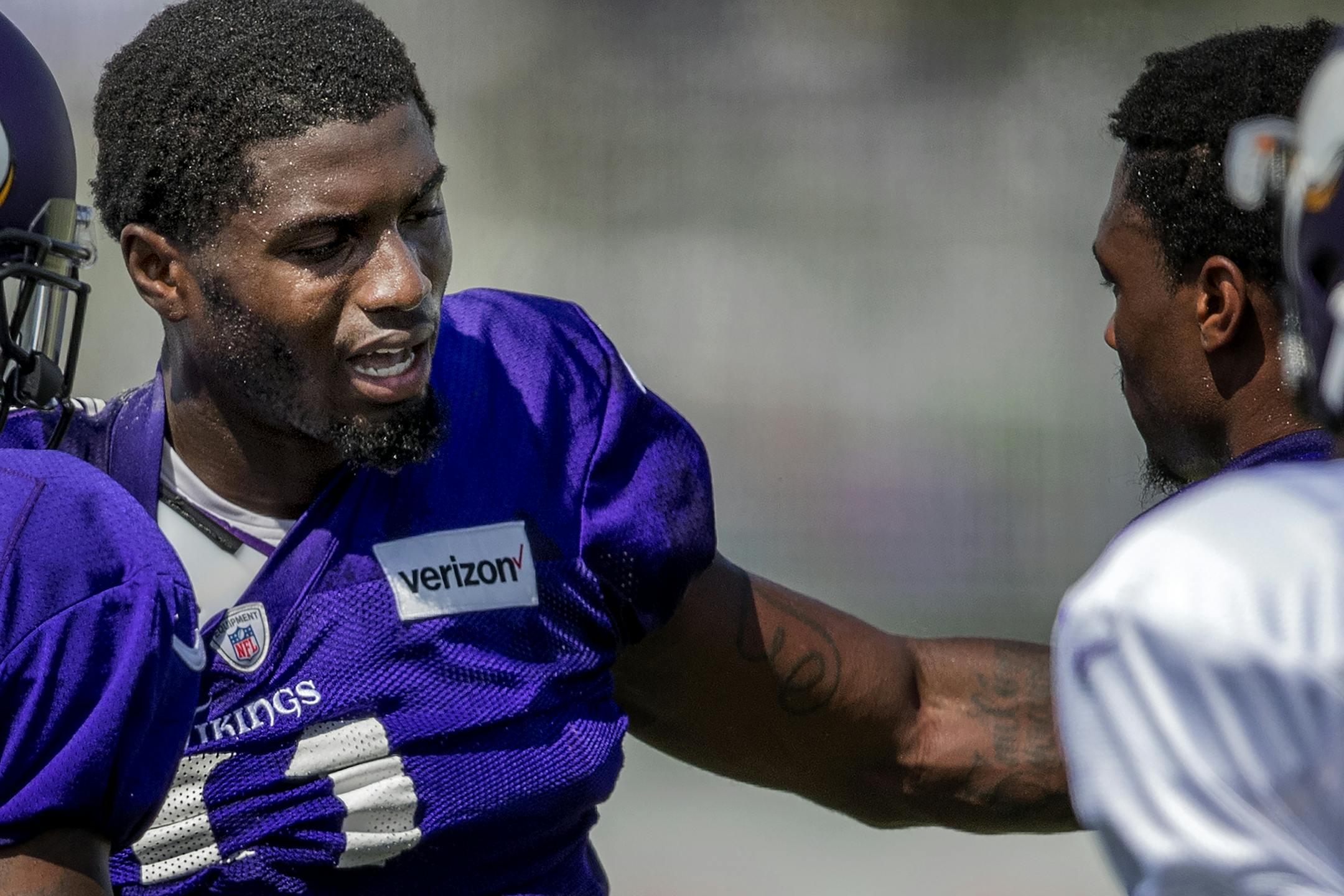 Minnesota Vikings Laquon Treadwell was pulled aside by fellow receivers after he and Antone Exum Jr. exchanged words and got into a fight during the afternoon practice on Monday.