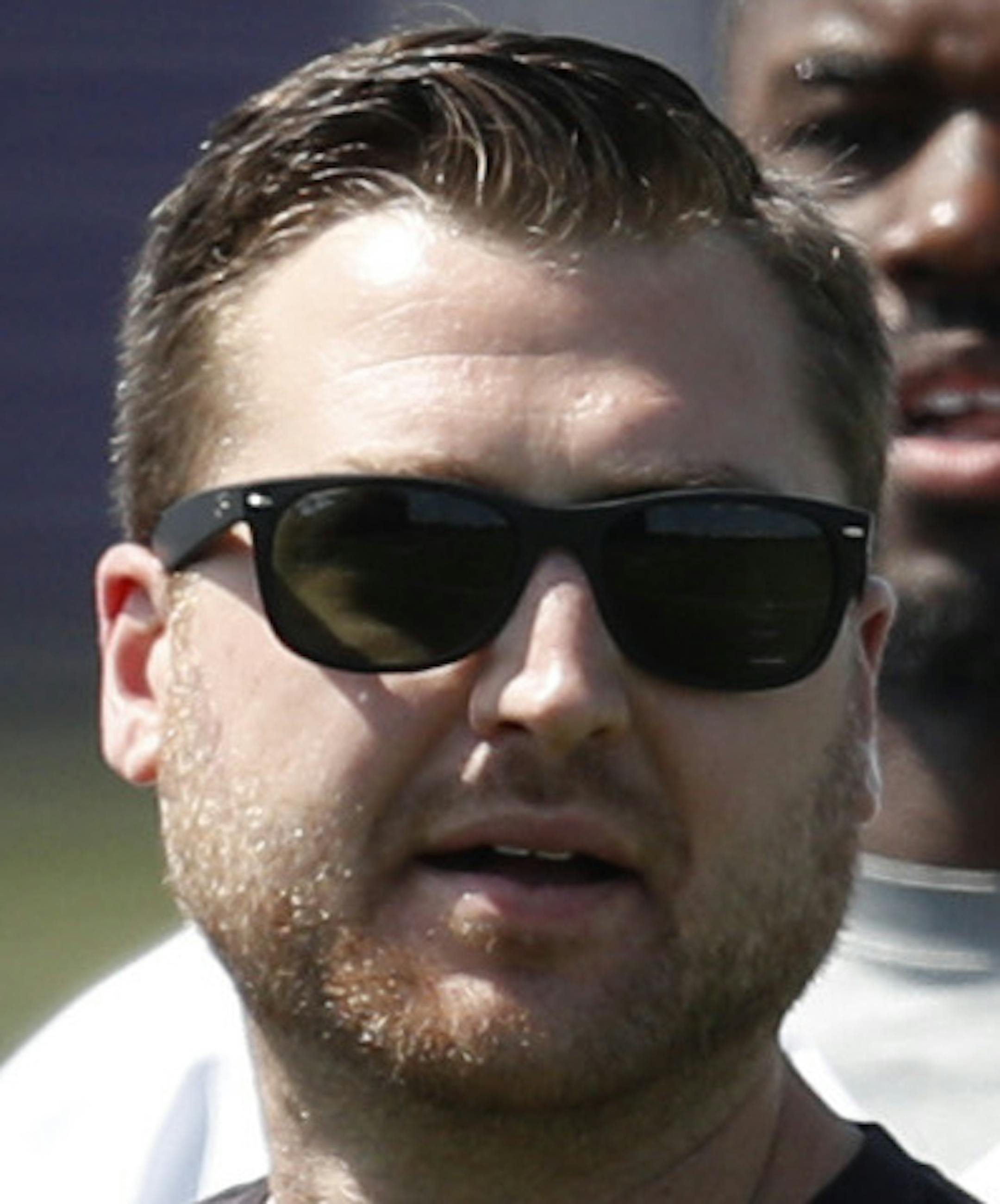Assistant offensive line coach Andrew Janocko walked of the field with players after practice. Janocko and tight ends coach Clancy Barone will become one of two co-offensive line coaches in the wake of Tony Sparanoís death, the Vikings announced Saturday during Minnesota Vikings training camp at TCO Performance center Saturday July 28, 2018 in Eagan, MN. ] JERRY HOLT ï jerry.holt@startribune.com