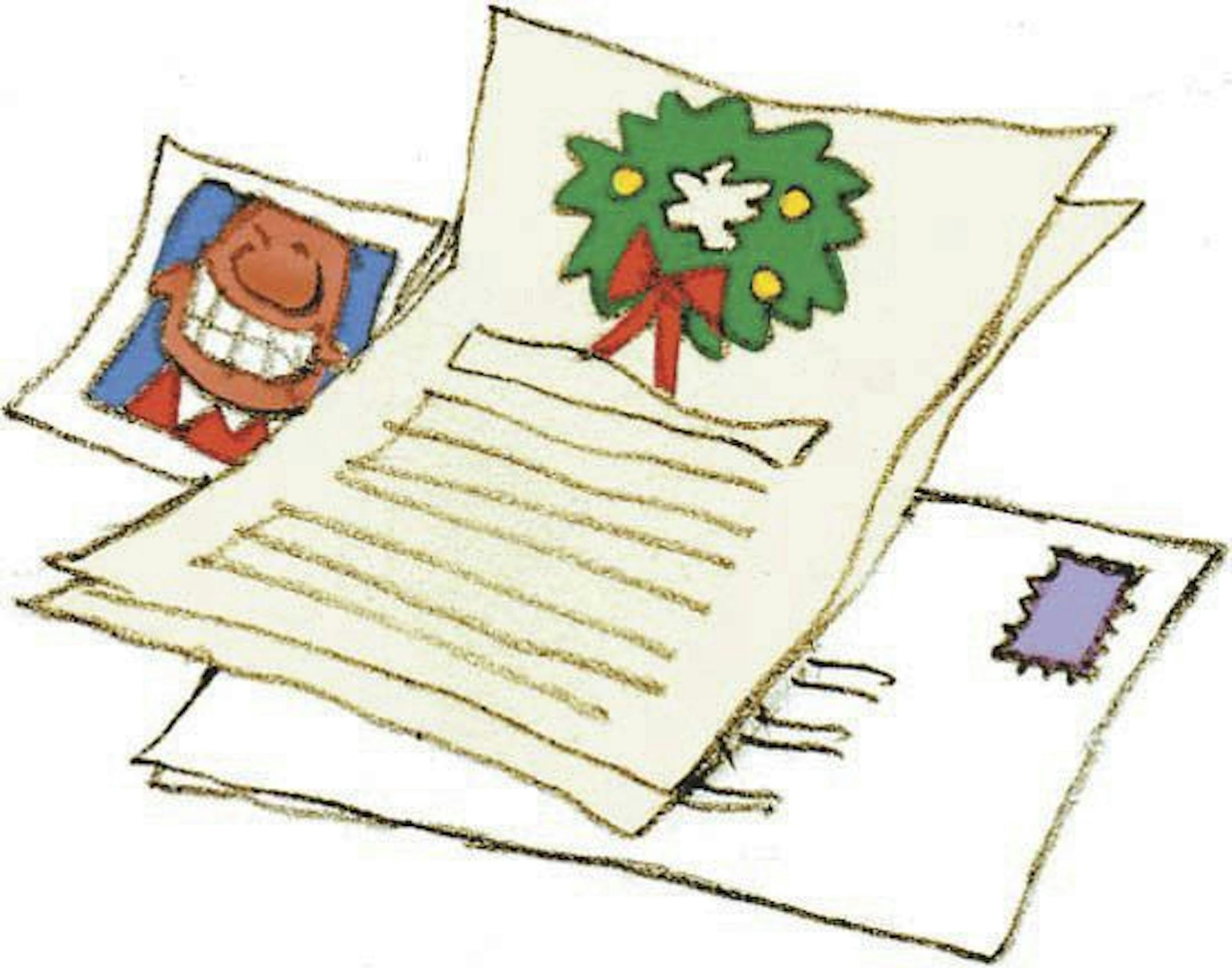 300 dpi Chris Ware color illustration of Christmas letter with photo included. For counting down the days til Christmas; Day 29. Lexington Herald-Leader 2007<p> 29 letter cards card mail note tradition christmas countdown illustration days til 10000000, 12000000, 10011000, FEA, krtholiday holiday, LEI, public holiday, 12025004, religious event, rite, ritual, 12014000, 12014001, krtchristianity christianity, krtchristmas christmas, krthanukkah hanukkah chanukkah, krtjudaism judaism jewish jew, kr
