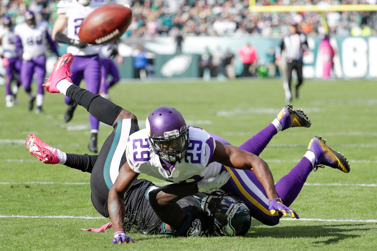 Vikings cornerback Xavier Rhodes defends Eagles wide receiver Dorial Green-Beckham.