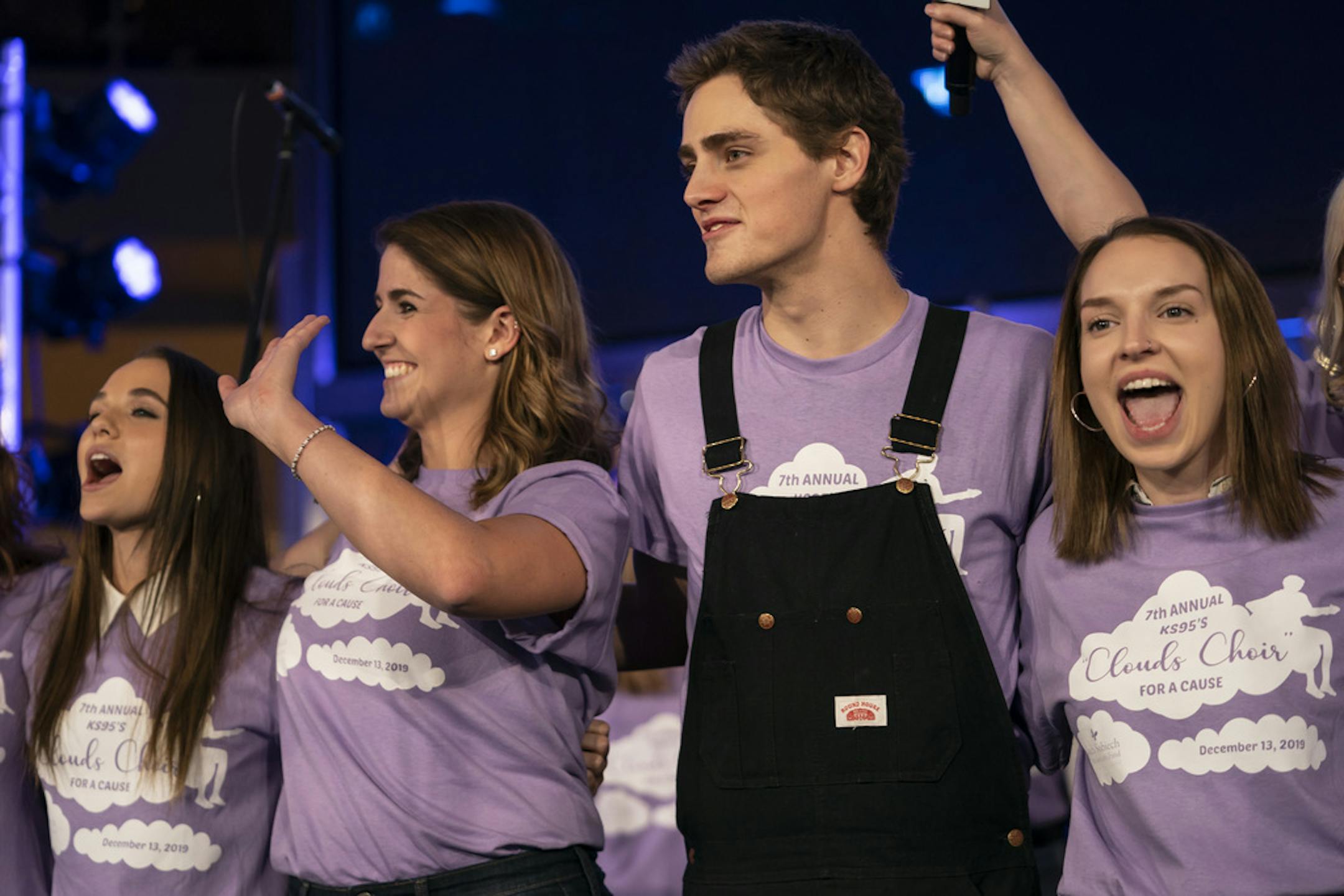 Fin Argus, center, who plays Zach Sobiech in the upcoming feature film "Clouds," appeared with the movie's cast at a fundraising singalong Dec. 13 at the Mall of America.
