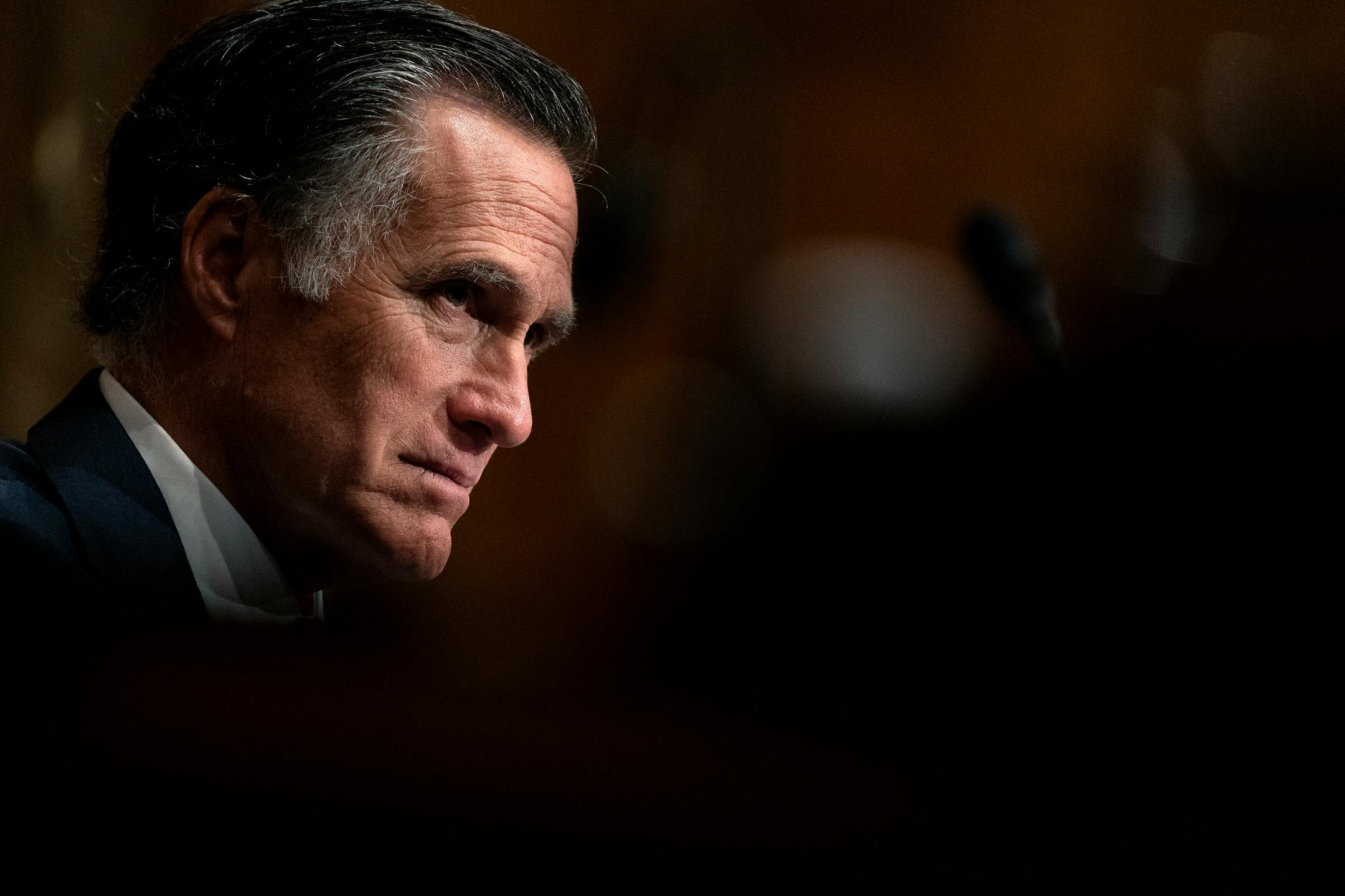 FILE ' Sen. Mitt Romney (R-Utah) during a hearing at the Dirksen Senate Office Building in Washington, July 20, 2021. Romney is leaving office because his brand of stolid, upstanding conservatism has become obsolete, replaced with a conspiratorial, histrionic and sometimes violent brand of authoritarianism, writes the New York Times columnist Michelle Goldberg. (Stefani Reynolds/The New York Times)
