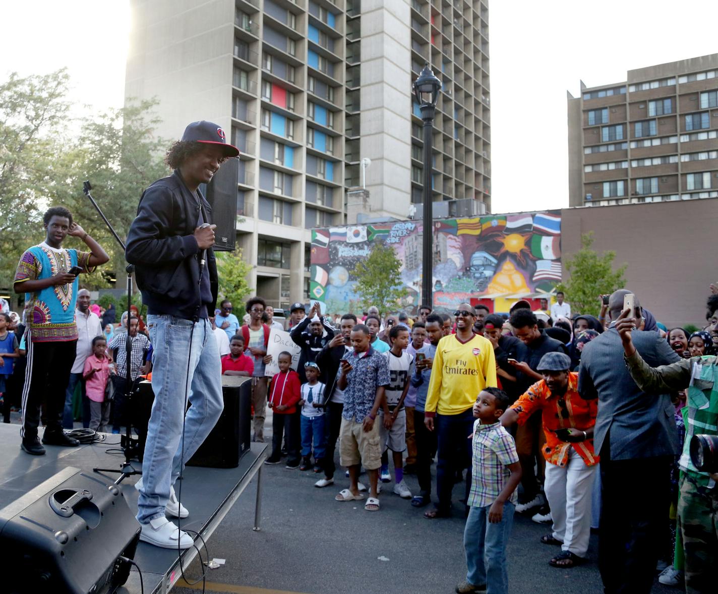 Somali-Canadian poet and rapper K'naan, greeted fans after taking the stage to perform during the First Annual West Bank Block Party Saturday, Sept. 10, 2016, in Minneapolis, MN.](DAVID JOLES/STARTRIBUNE)djoles@startribune.com It's the First Annual West Bank Block Party. &#x2020;