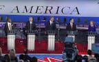 Republican presidential candidates, from left, former Arkansas Gov. Mike Huckabee, Sen. Marco Rubio, R-Fla., Sen. Ted Cruz, R-Texas, retired neurosurg