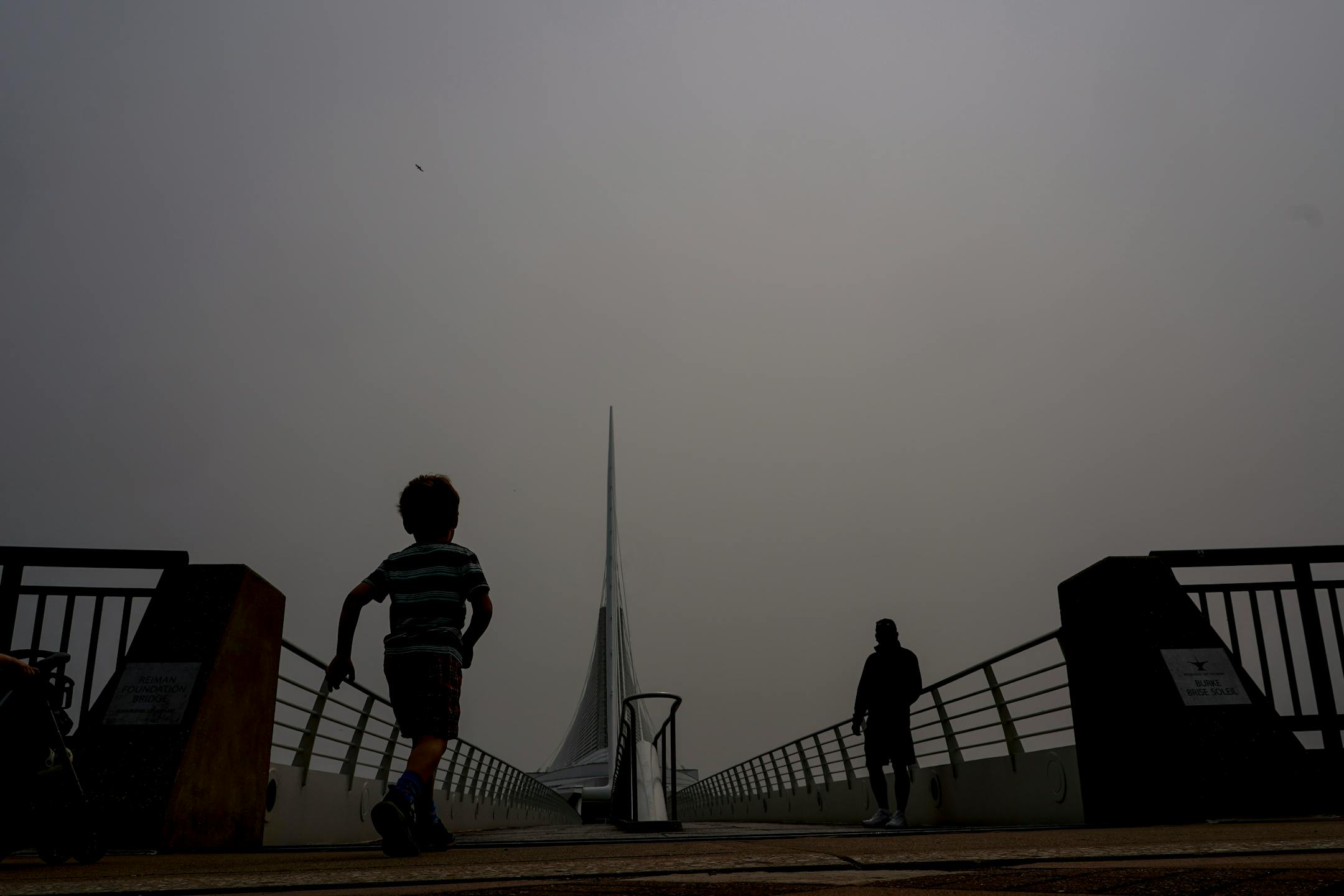 A haze is seen over the Milwaukee Art Museum in Milwaukee. The haze from Canadian wildfires, which, along with higher ozone levels is continuing to create low visibility conditions and lead to Air Quality Alerts throughout the area.