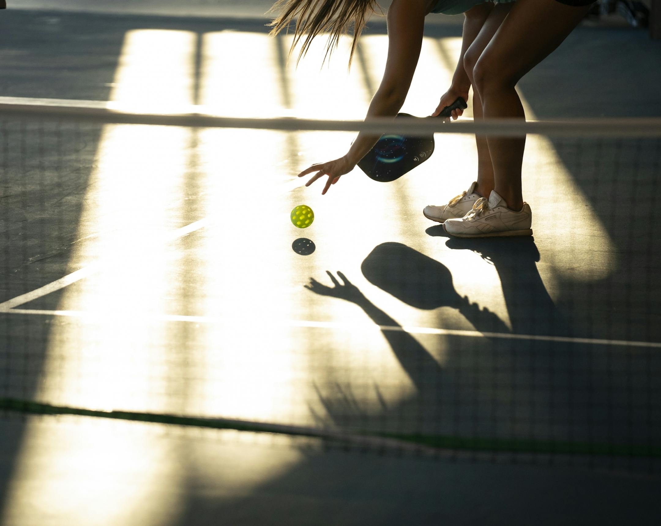 Late evening light on the pickleball court inside the Minneapolis Cider Co.