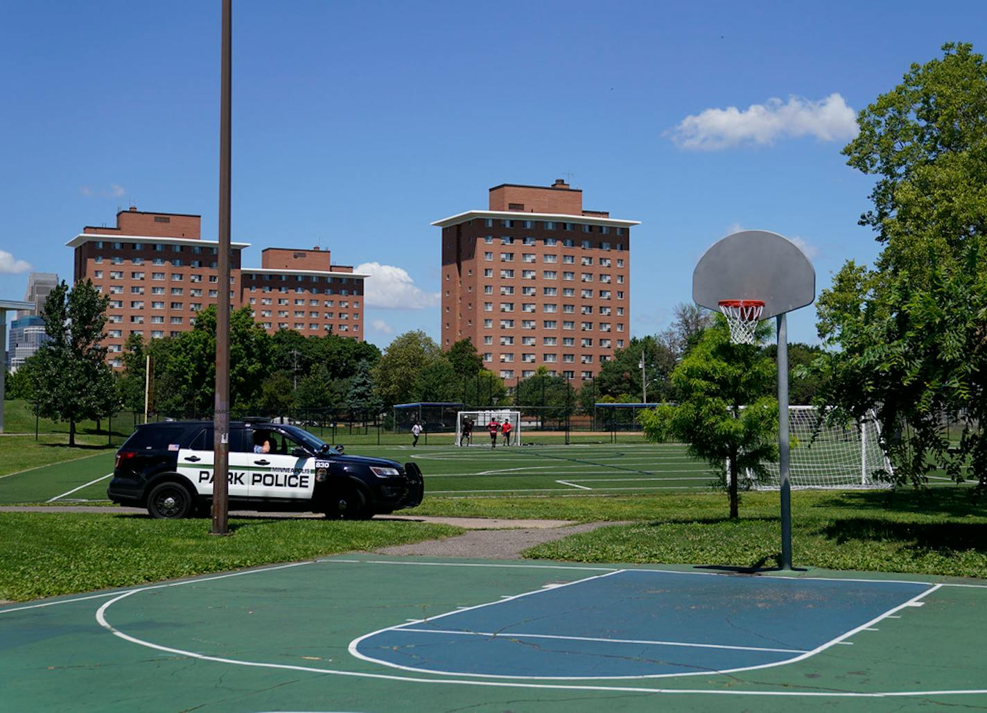 Minneapolis Park Police monitored East Phillips Park in Minneapolis on Friday.