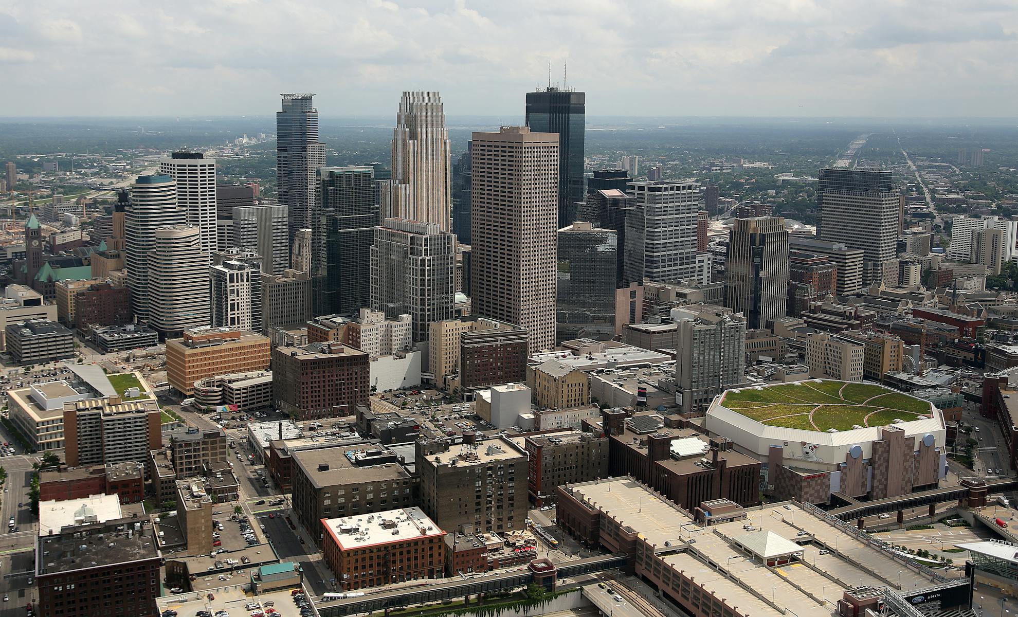 The downtown Minneapolis skyline, photographed in 2014.