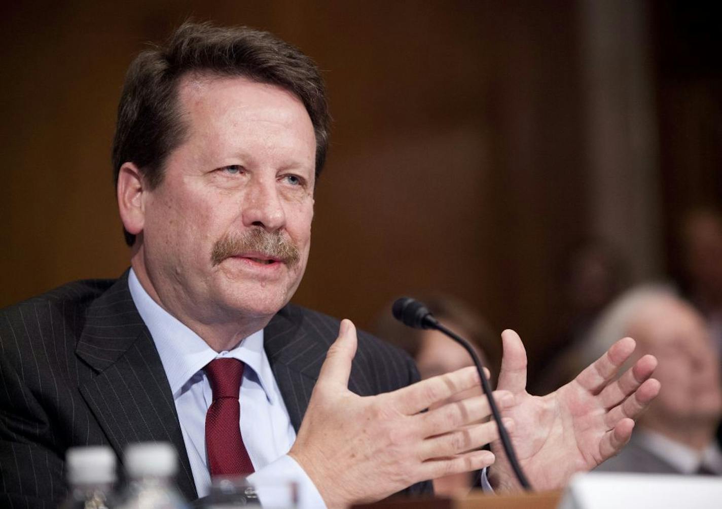 Dr. Robert Califf, President Barack Obama's nominee to lead the Food and Drug Administration (FDA), testifies on Capitol Hill in Washington, Tuesday, Nov. 17, 2015, before the Senate Health, Education, Labor and Pensions Committee hearing on his nomination.