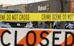 The scene of a mass shooting that killed six people at a Walmart in Chesapeake, Va., in 2022. A Walmart employee opened fire in the break room of the 