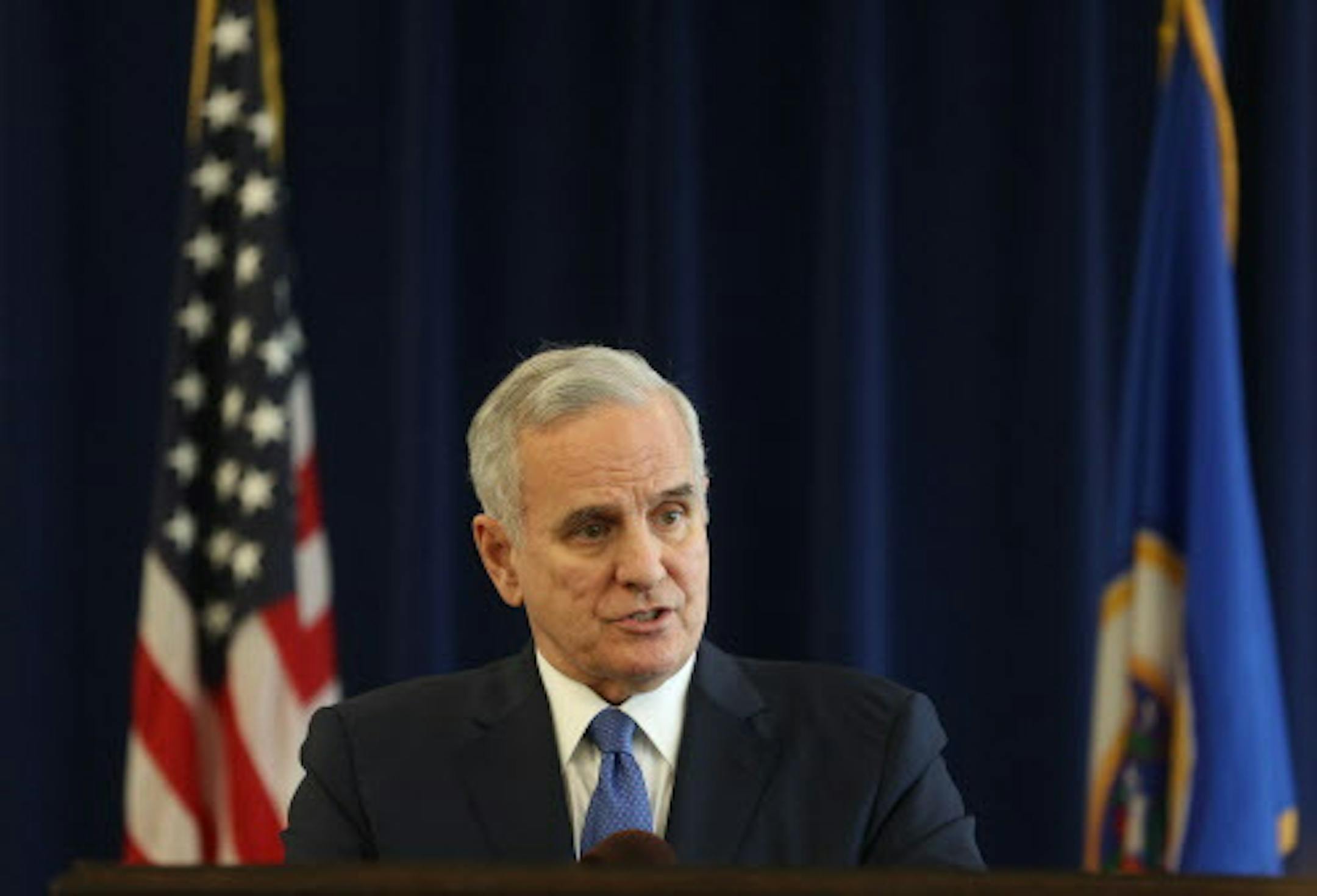 Gov Mark Dayton briefed the press one what bills he vetoed. ] (KYNDELL HARKNESS/STAR TRIBUNE) kyndell.harkness@startribune.com Gov. Mark Dayton's press conference in St Paul Min., Saturday, May 23, 2015. ORG XMIT: MIN1505231558400267