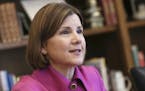 FILE - In this March 12, 2018, file photo, Minnesota Attorney General Lori Swanson speaks during an interview at the Capitol in St. Paul. Swanson's ca